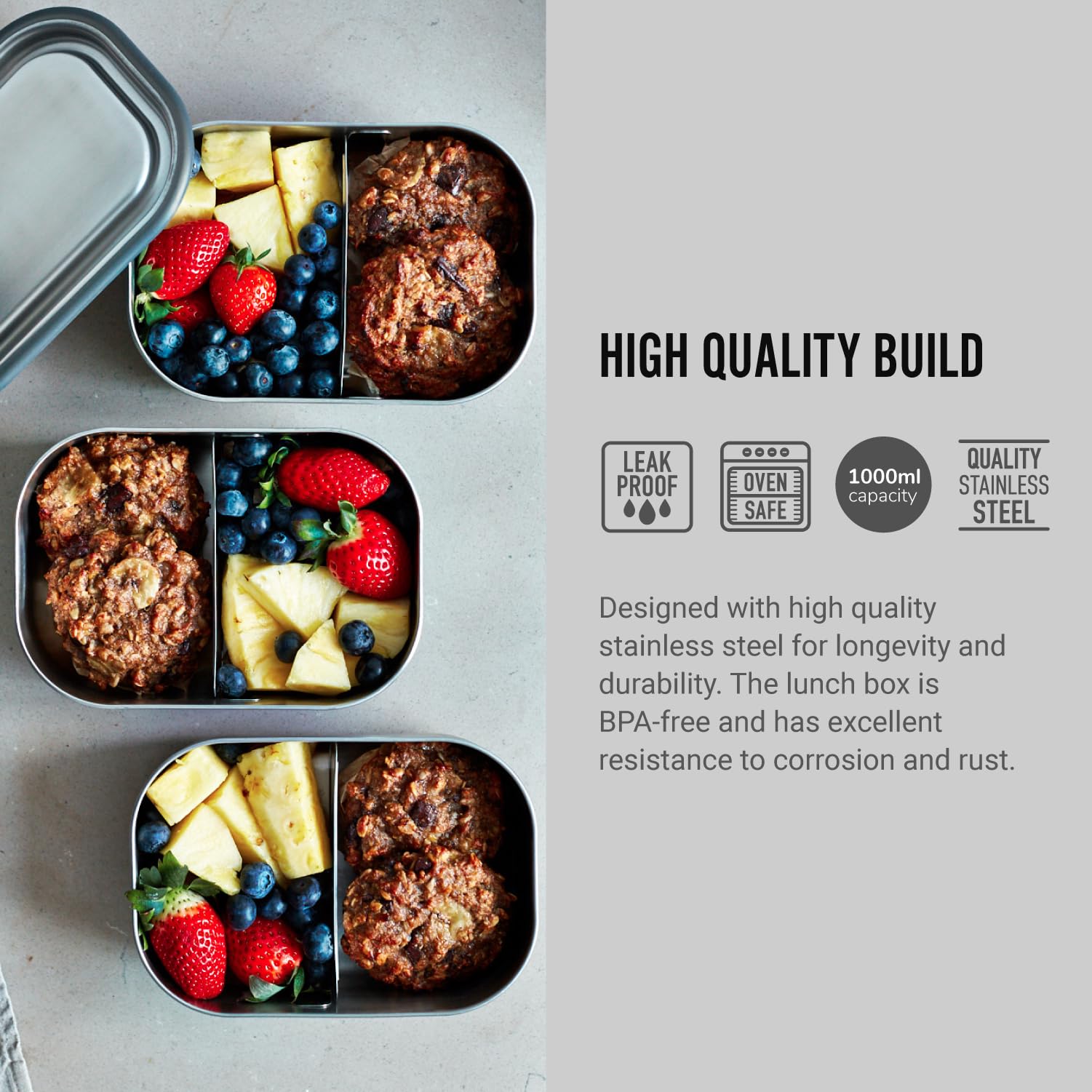 Black+Blum Stainless-Steel Lunch Box | Leak-Proof Oven Safe Plastic Free Meal Prep Lunch Food Container, Olive, 1000Ml / 34 Fl O