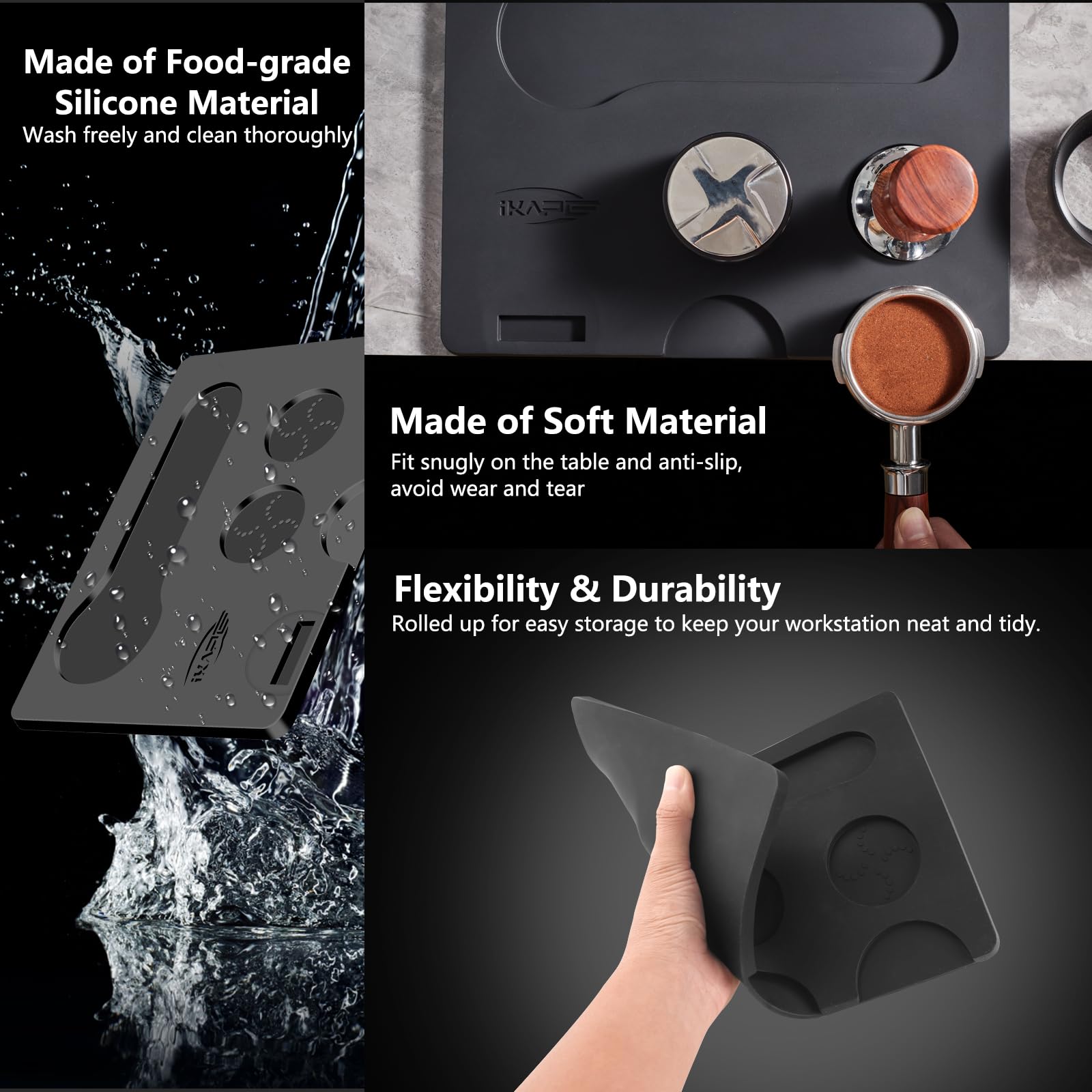 Ikape Coffee Accessory Tool, Silicone Mat With Portafilter Holder, Espresso Tamping Station Mat, Distributor Food Safe & Non-Sli