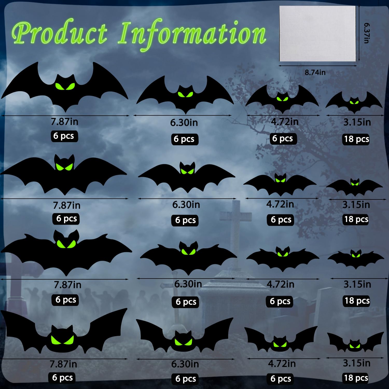 Diyasy 144 Pcs Bats Wall Decor, Glow In The Dark Bats 3D Bat Cutouts Halloween Decorations Light Up Eyes Paper Bats Stickers Bla