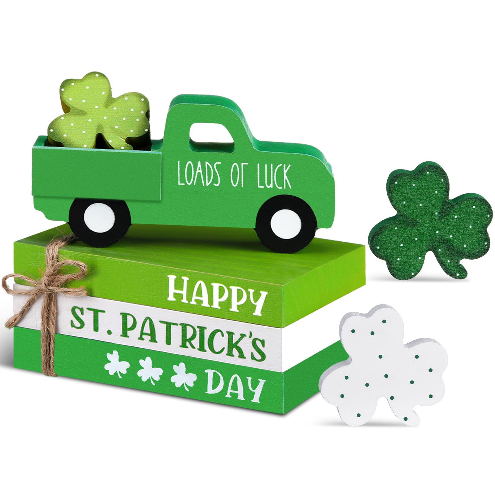 DoubleFill 7 Pcs St Patricks Day Decorations St Patricks Day Tiered Tray Decor Irish Wood Lucky Shamrock Table Centerpiece Decor