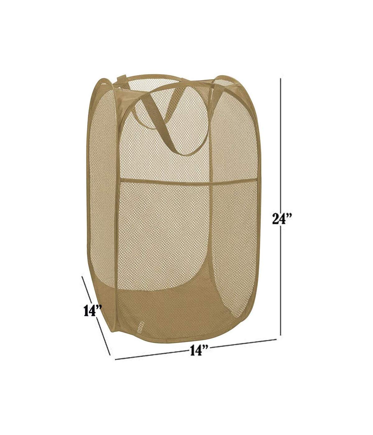 Larpur Popup Mesh Laundry Basket, Collapsible And Portable Clothes Washing Laundry Hamper With Reinforced Carry Handle (Beige)