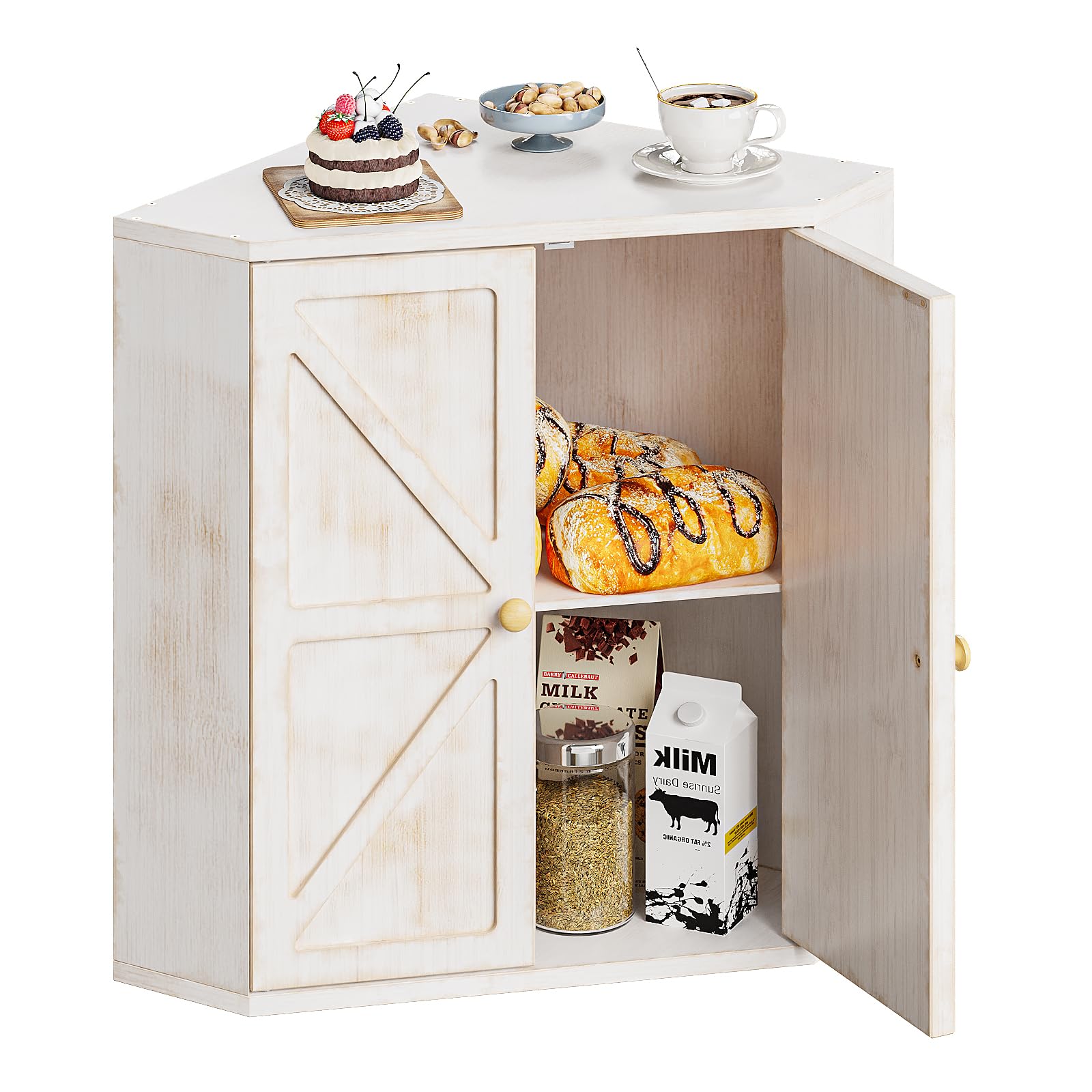 Trironsun Corner Bread Box for Kitchen Counter Double Layer Bamboo Bread Storage Container Large Capacity Bread Storage Bin Farm