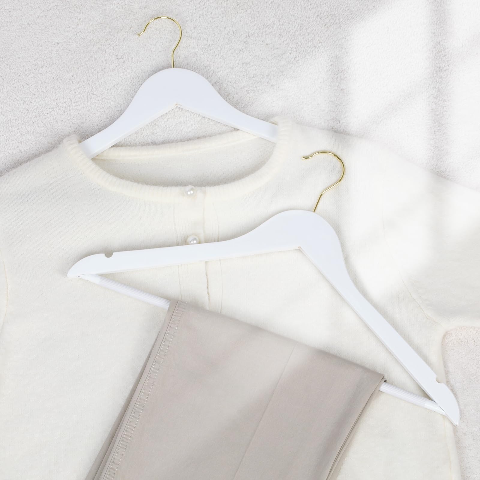 Topia Hanger Wooden Hangers 30 Pack, White Wood Coat Hanger With 360 Swivel Gold Hook, Non Slip Pants Bar And Shoulder Notches F