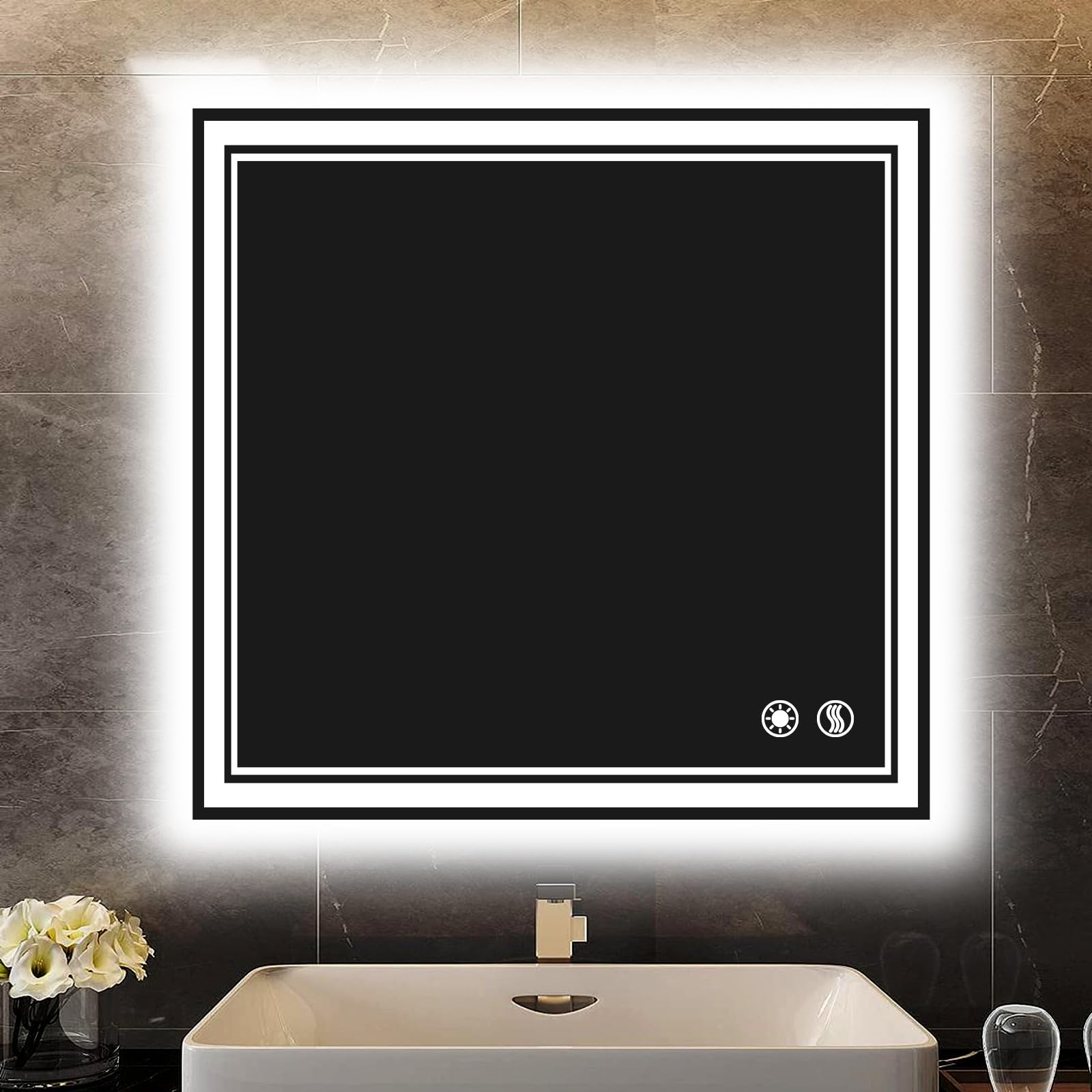 Getovin 26 X 26'' Led Bathroom Mirror Anti-Fogging Bathroom Mirror With Lights Stepless Dimmable Brightness And Colors Front And