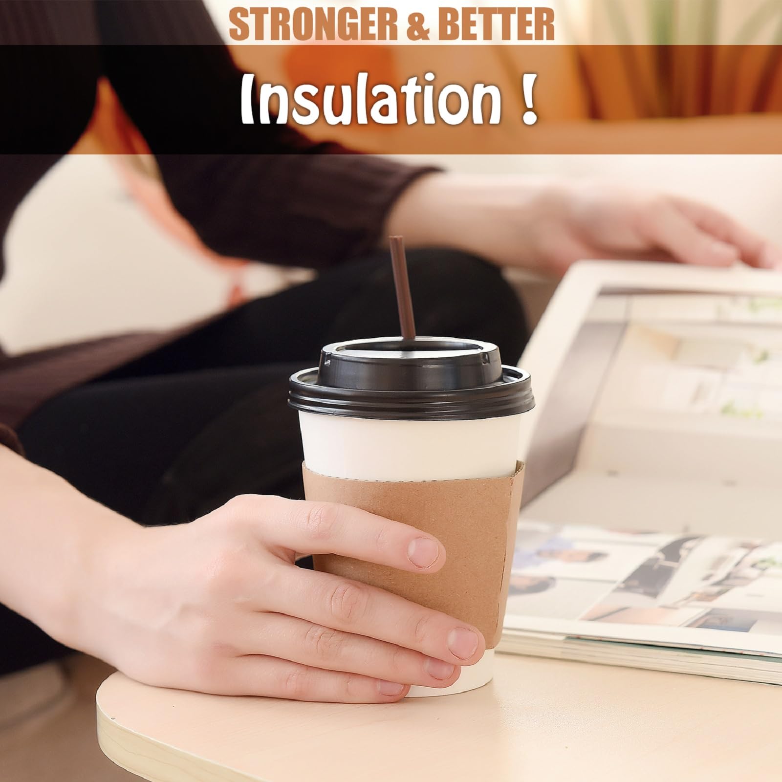 To Go Disposable Paper Coffee Cups 120 Pack with Lids Sleeves Straws Hot/Cold Beverage Drinking Cup for Water Juice Coffee or Tea Suitable for Home Shops Cafes  12 oz