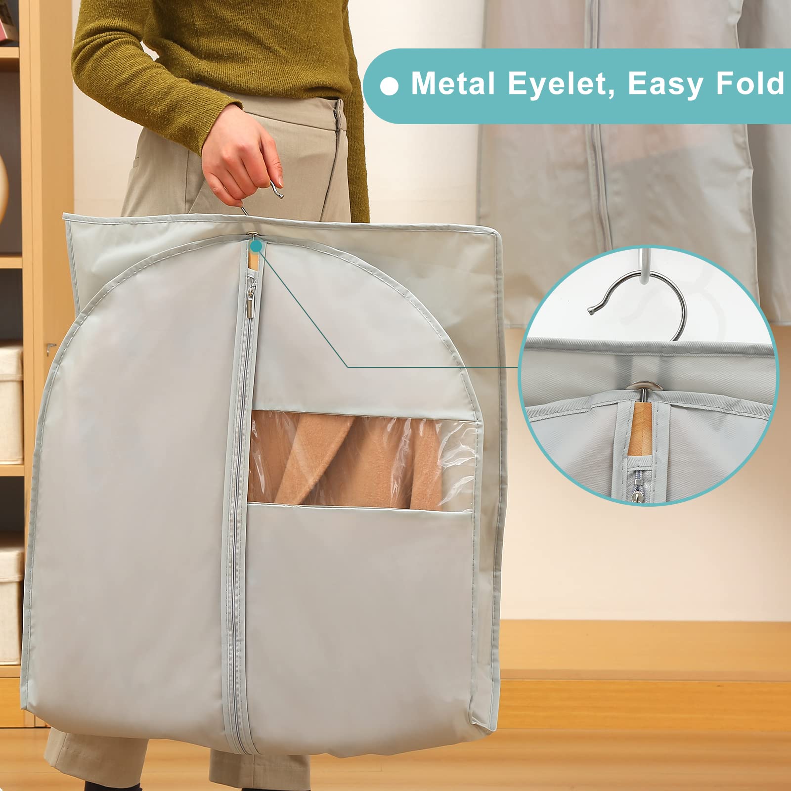 4 Pack - 65'' Dress Garment Bags for Hanging Clothes  Dress Bags for Gowns Long  Foldable Long Garment Bag with Clear Window for Closet Storage and Travel - Gray