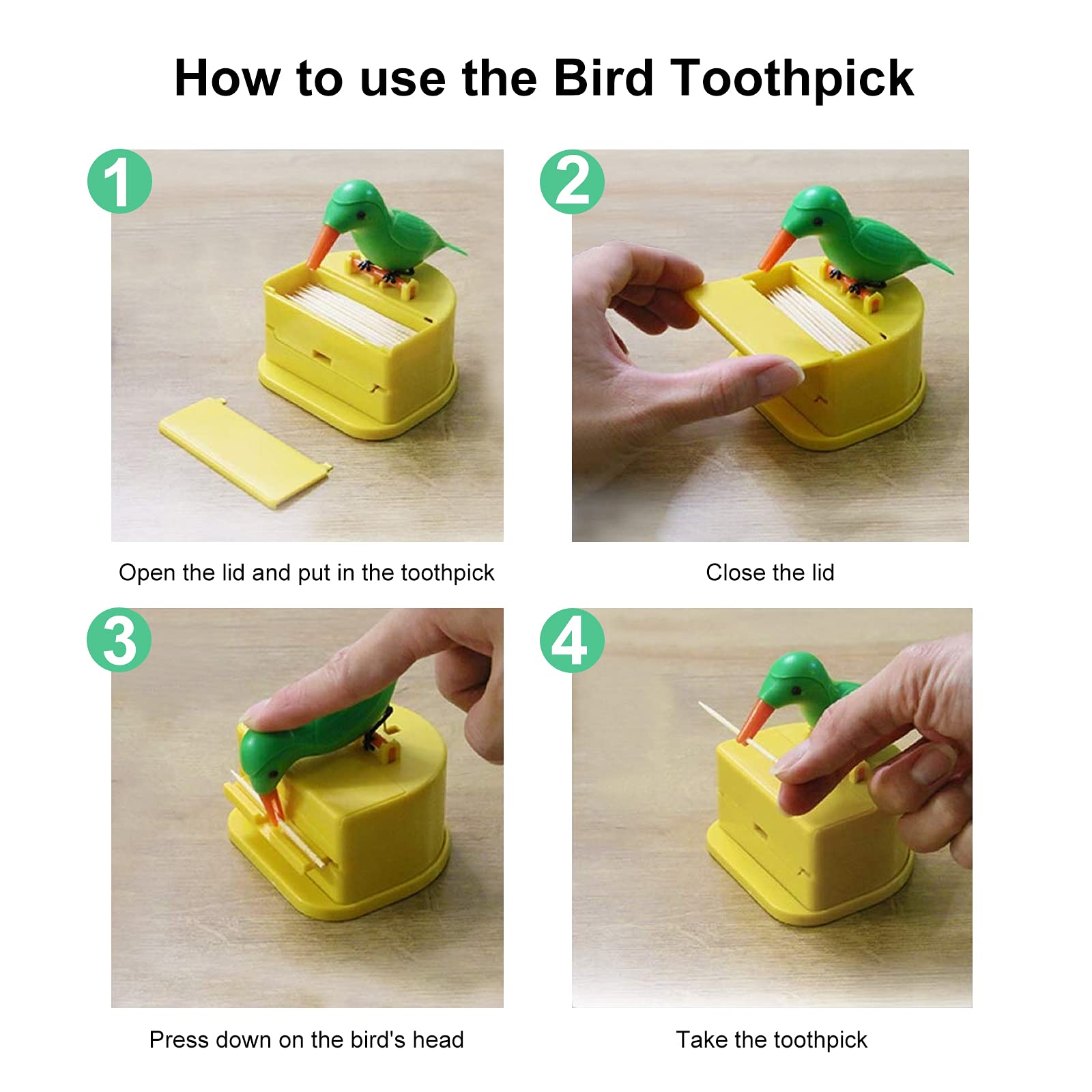 Woodpecker Toothpick Dispenser Little Bird Push-Type Automatic Toothpick Holder With A Toothpick Box Portable Plastic Kitchen De
