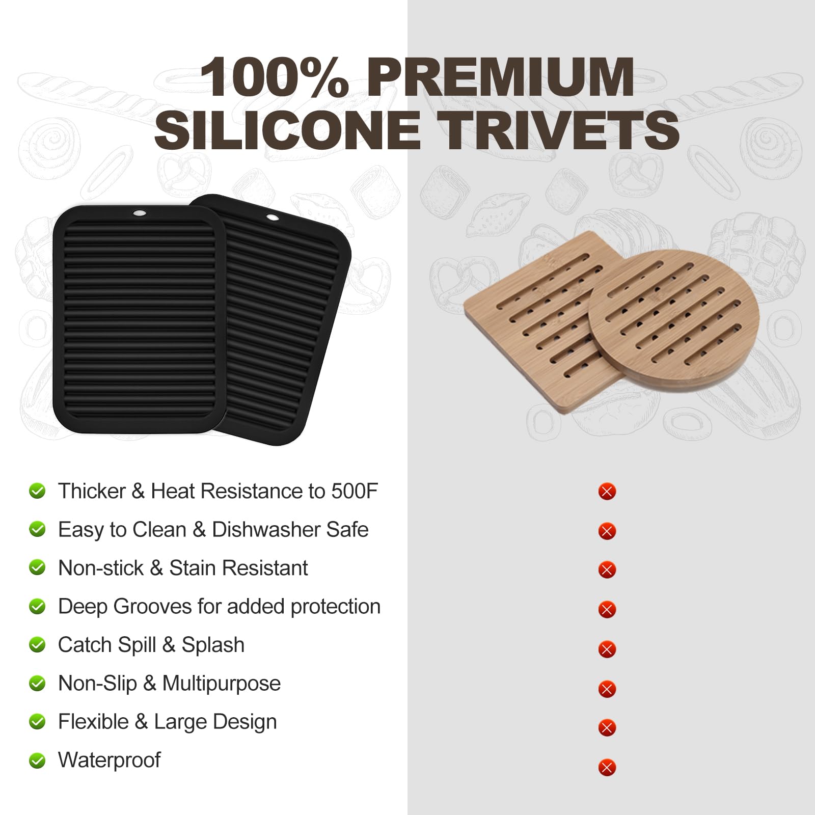 Joyhalo 4 Pack Trivets For Hot Dishes - Hot Pads For Kitchen 9'' X 12'', Silicone Trivets For Hot Pots And Pans, Hot Plates To P