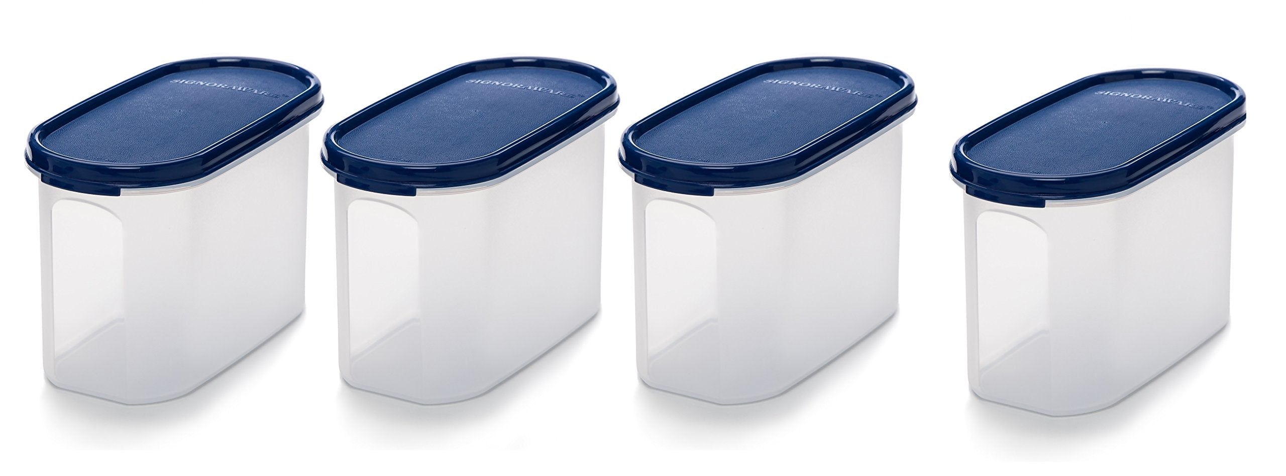 Signora Ware 1.1 Litres Oval Modular Multi-Purpose Plastic Containers Set Of 4 With Lid For Kitchen Storage | Food Grade Bpa Fre