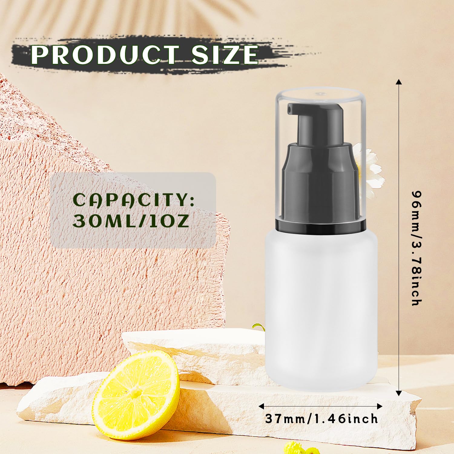 8 Pcs 30Ml/1Oz Frosted Glass Bottles Empty Pump Dispenser Jar Travel Lotion Vials With Plastic Pump Head For Toiletry Liquid Fou