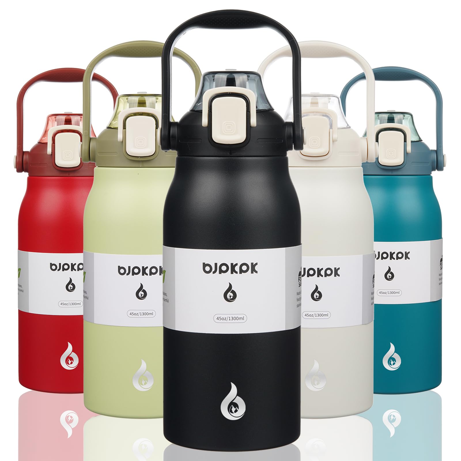 BJPKPK Insulated Water Bottles with Straw, 45 oz Stainless Steel Metal Water Bottle with One-handed Opening Lid, BPA Free Reusab