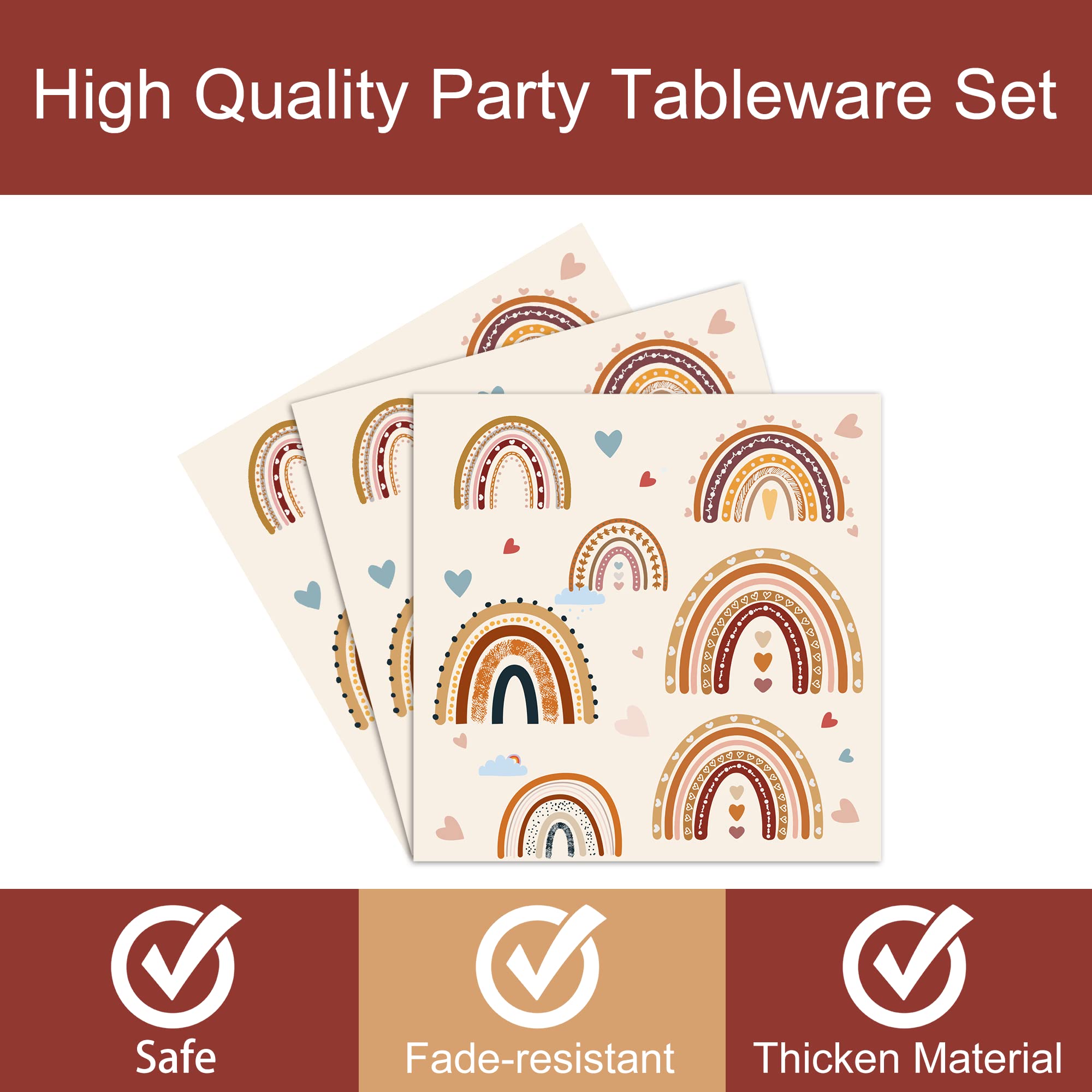 Boho Rainbow Party Plates Napkins Decorations Serves 24, Boho Rainbow Party Supplies Tableware Set For Boho Rainbow 1St Birthday