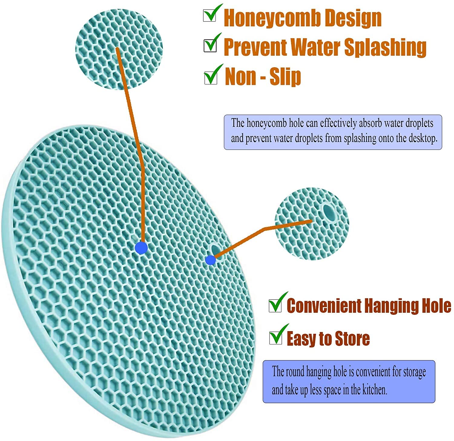 Extra Thick Silicone Trivets Heat Resistant Pot Holder And Oven Mitts,Trivets For Hot Dish,Nonslip Insulation Honeycomb Rubber H