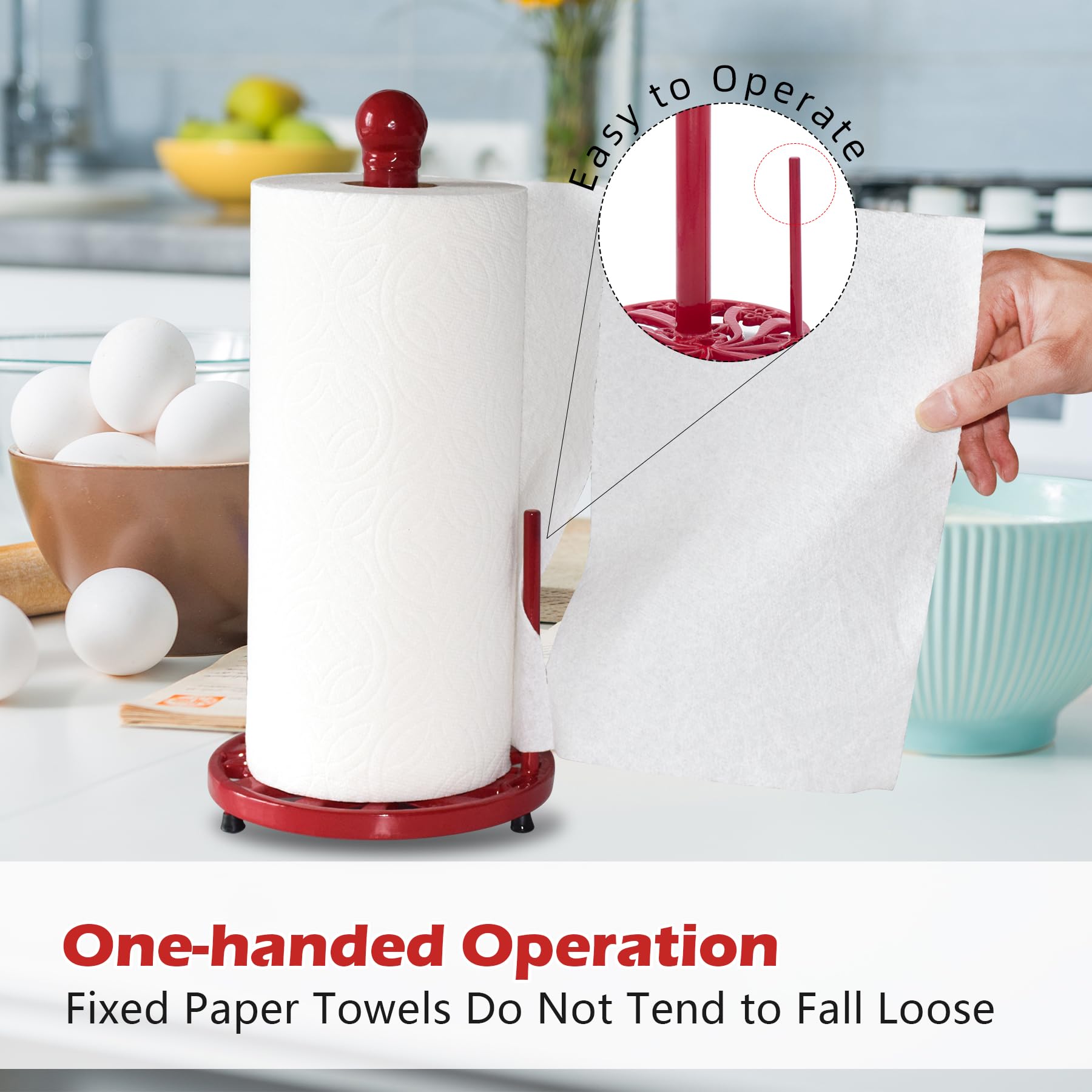 Minluful Vintage Paper Towel Holder Countertop - Cast Iron Standing Roll Paper Towel Dispenser With Elegant And Heavy Daffodil P