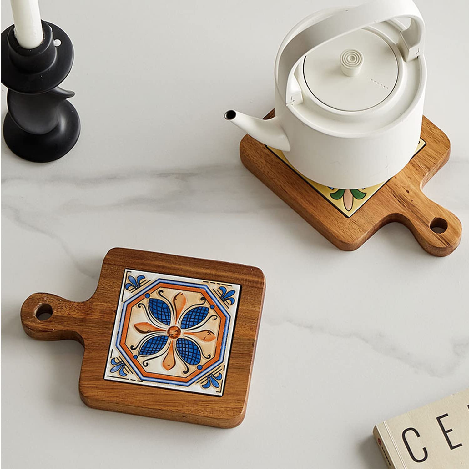 Natural Wood Tiles Pot Mat,Anti-Scalding Plate Mat Drink Coasters For Hot Tea Pots And Pans Pad Holders,Kitchen Counter Accessor
