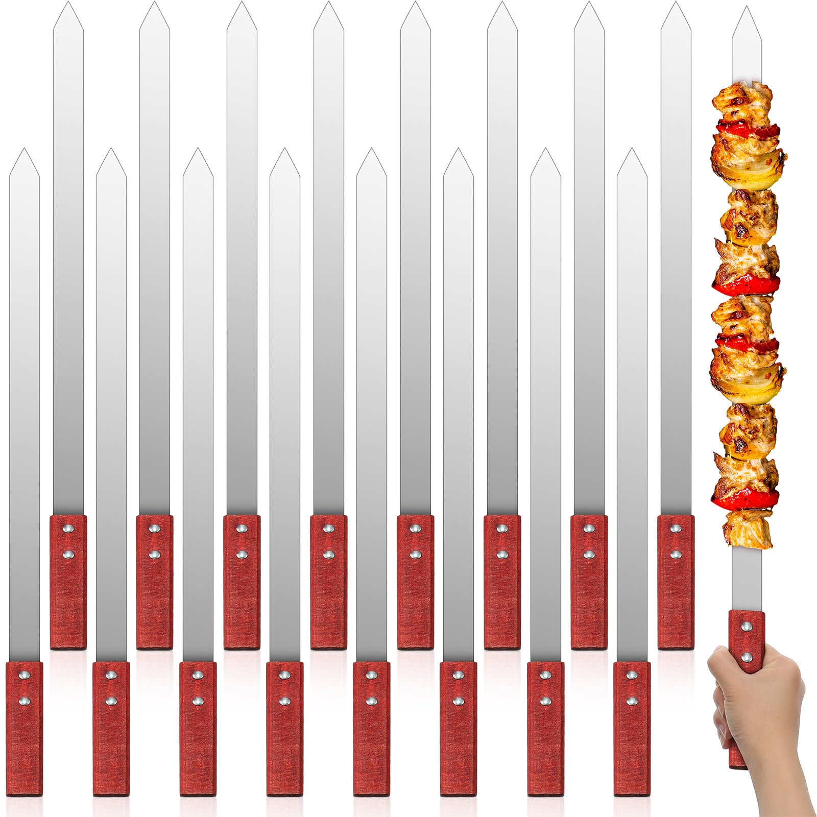 Zhehao 16 Pcs Heavy Duty Kabob Skewers 1 Inch Wide 2Mm Thin Kabob Skewers Bbq Skewers Stainless Steel Metal Skewers For Grilling
