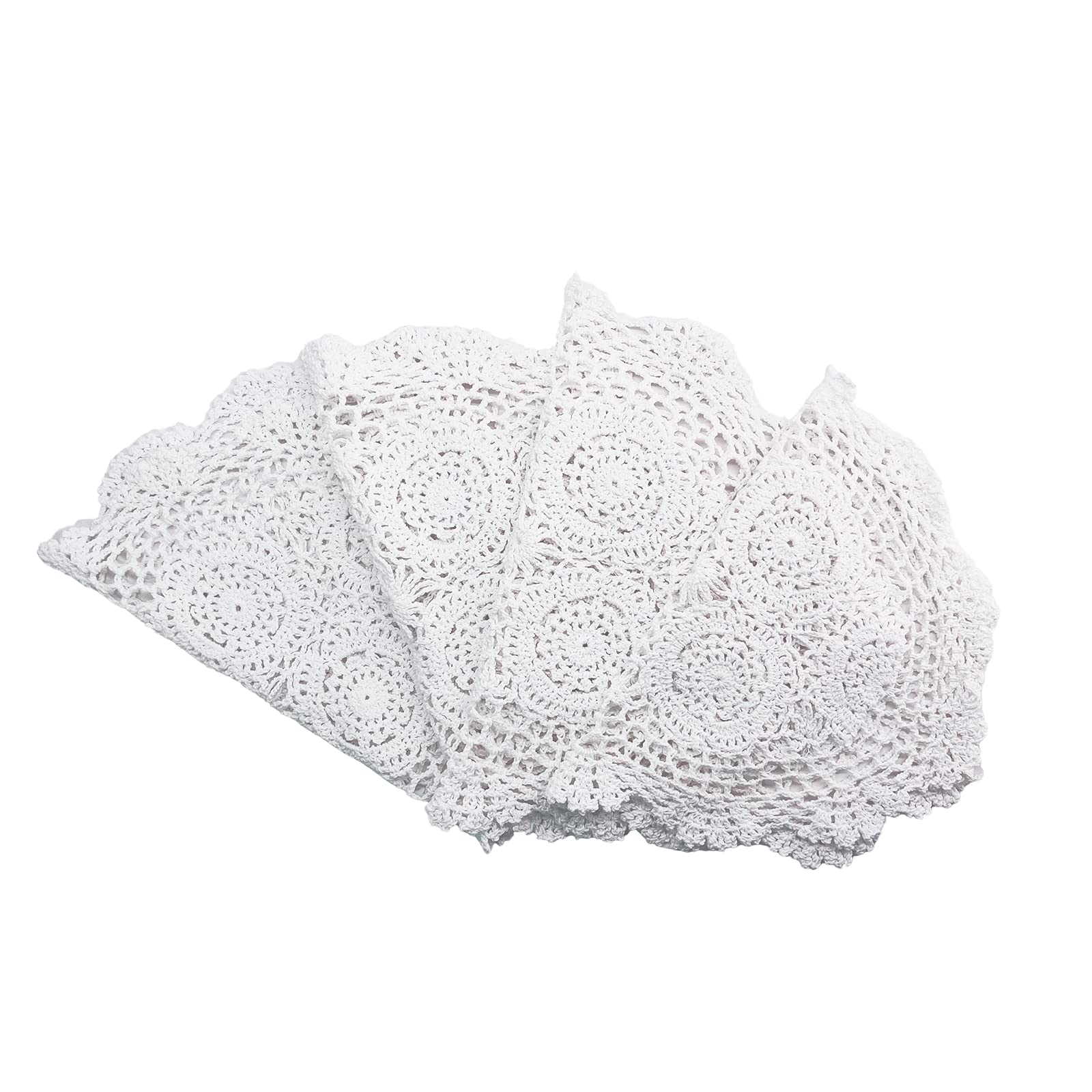 Phantomon Handmade Crochet Cotton Lace Placemats Doilies Cloth Crochet Coasters, Pack Of 4, Oval Shape, White, 12 X 17 Inch (Whi
