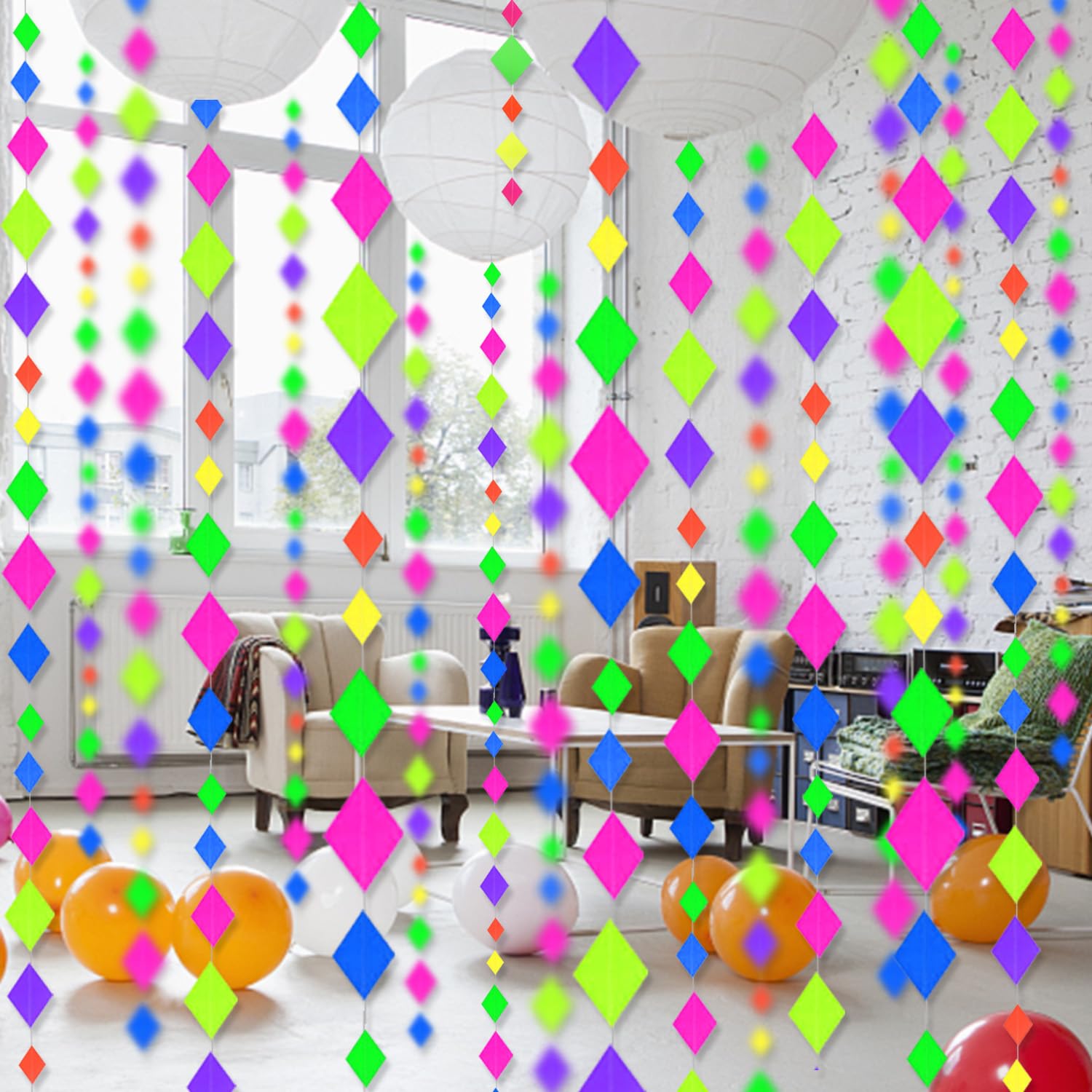 123Feet Uv Paper Neon Garland Neon Streamers Diamond Shape Black Light Neon Decorations Glow Party Uv Reactive Neon Party Favors