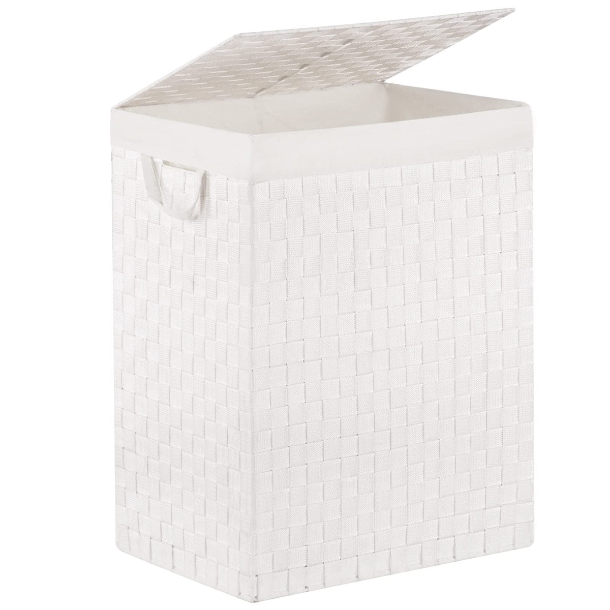 Fiona'S Magic Laundry Hamper Basket With Lid, Handwoven 90L Large Clothes Hamper With Removable Liner Bags, Collapsible White Ta