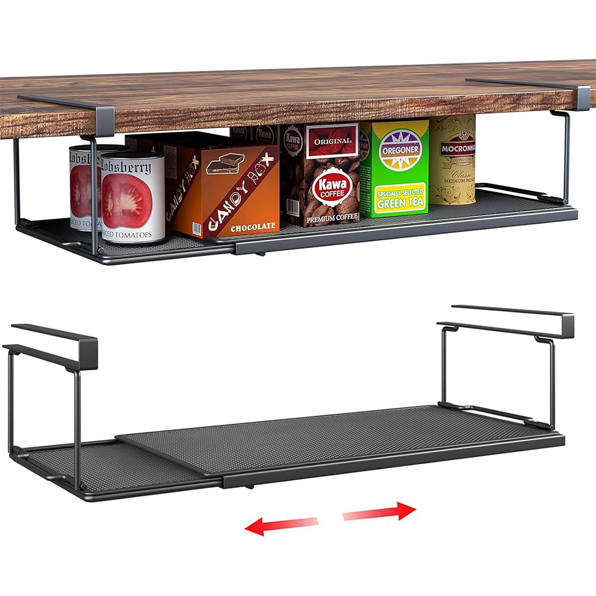 Hasthip Undershelf Storage Basket Retractable Under Cabinet Shelf Seasoning Jars Metal Storage Shelf Slide In Hanging Space Savi