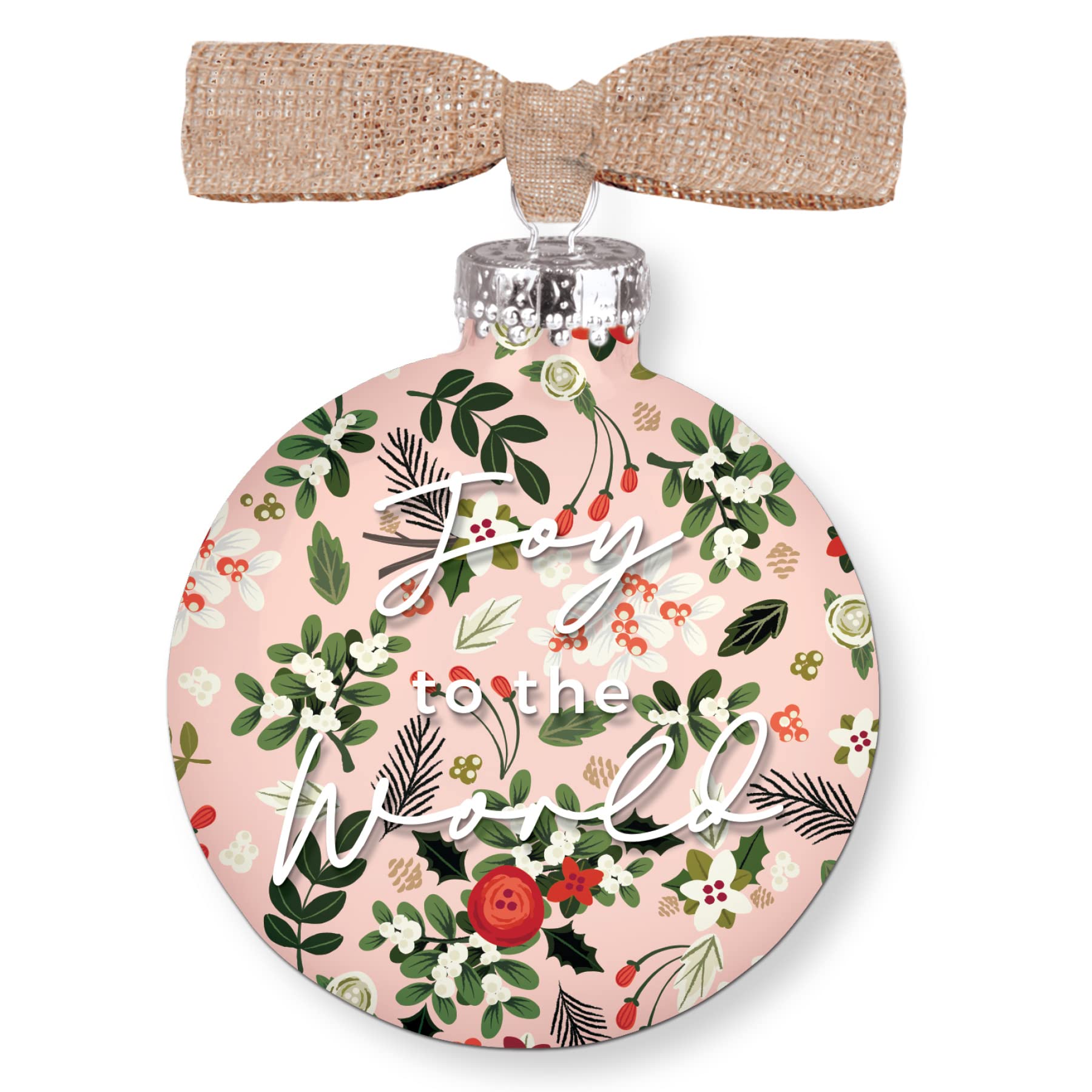Elanze Designs Joy to The World Floral Pink 4 inch Glass Round Disc Christmas Ornament