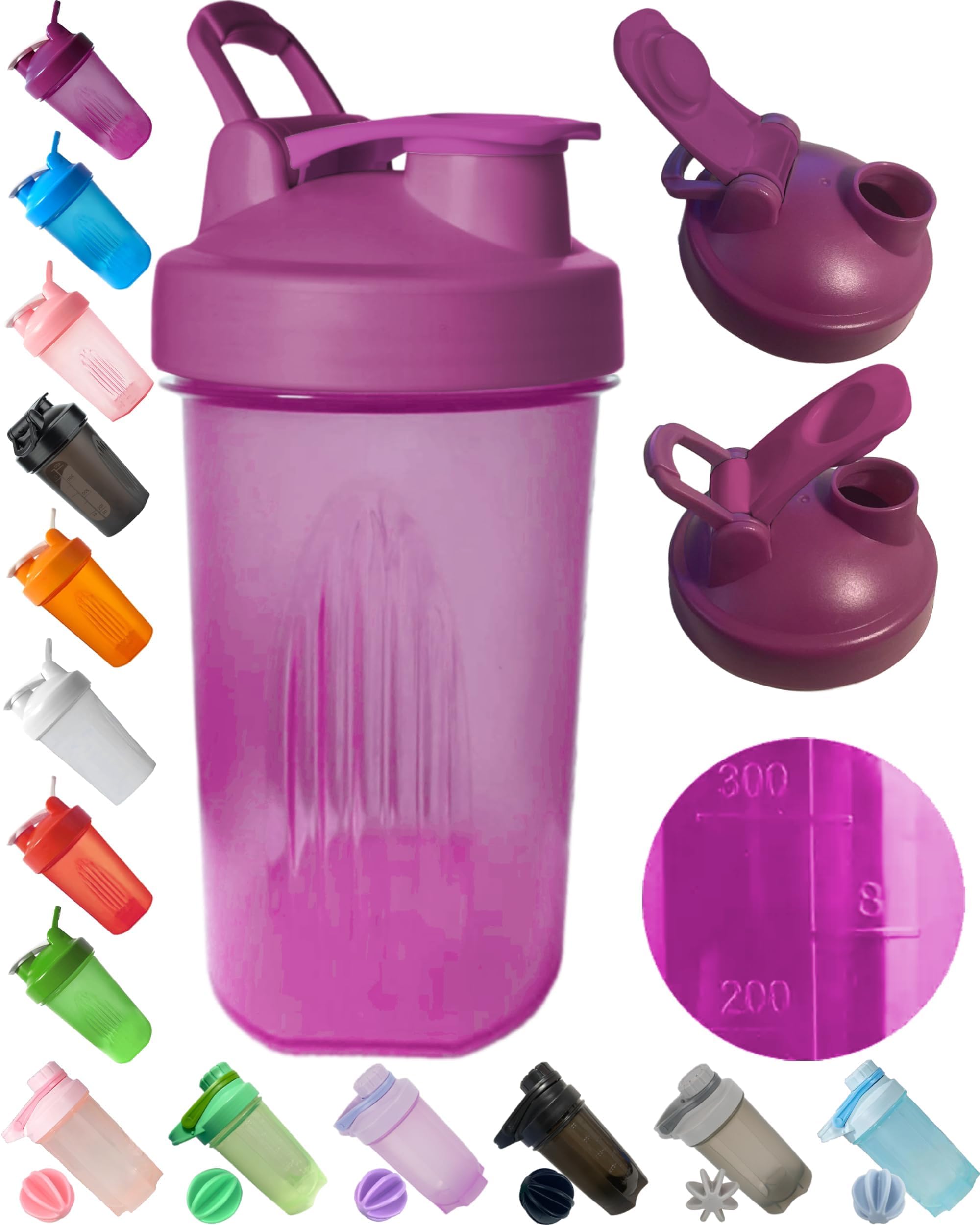 Shaker Bottle in Plum Purple - A Small Cup Printed Scale Marks of 12 OZ & 400 ML Stainless Whisk Blender Ball Leak Proof BPA Free Made of PP5 Dishwasher Safe Easy to Clean(Other Color-Style Available)