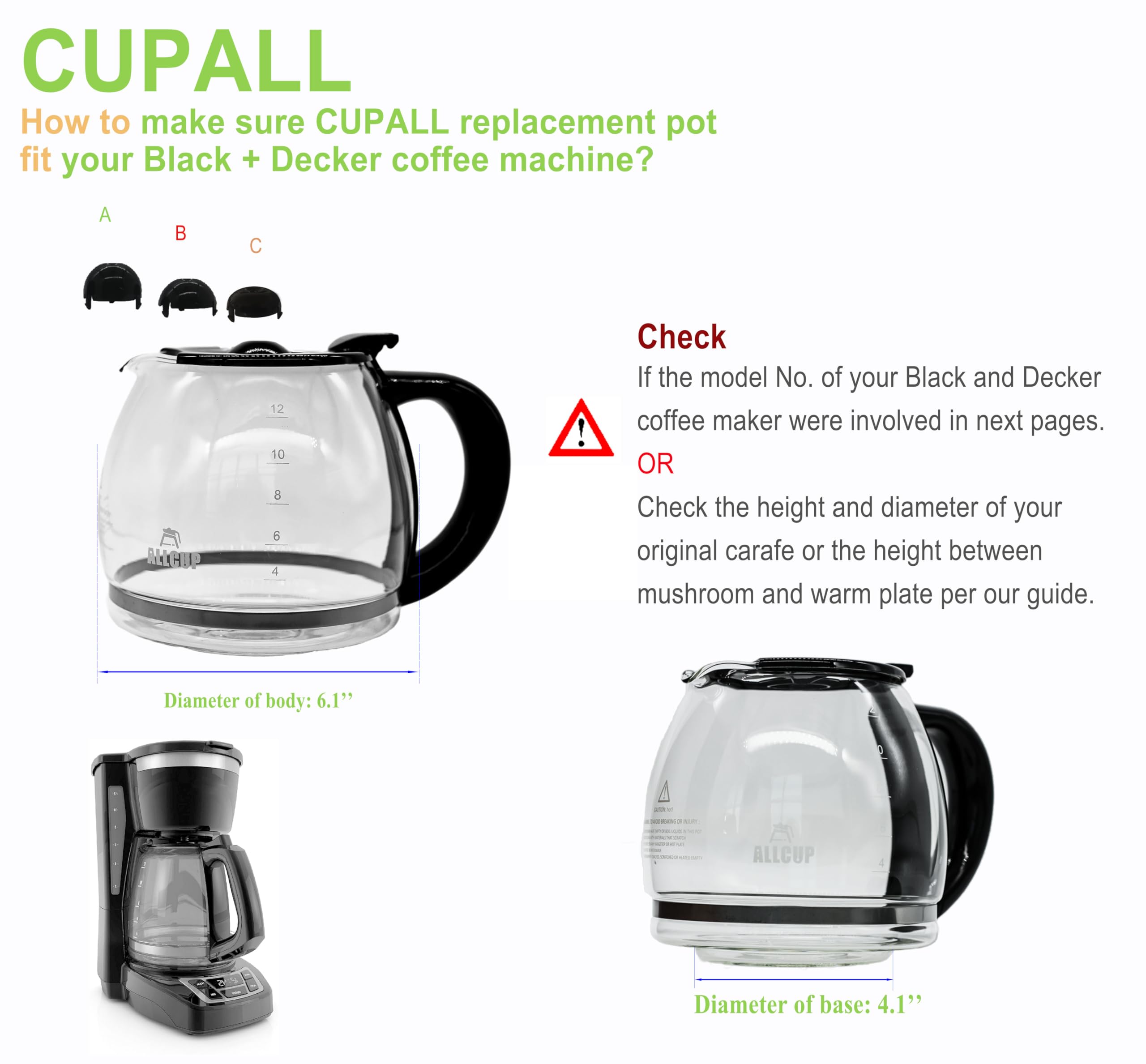 Replacement Coffee Carafe For Black And Decker 12-Cup Coffee Maker, Black Handle
