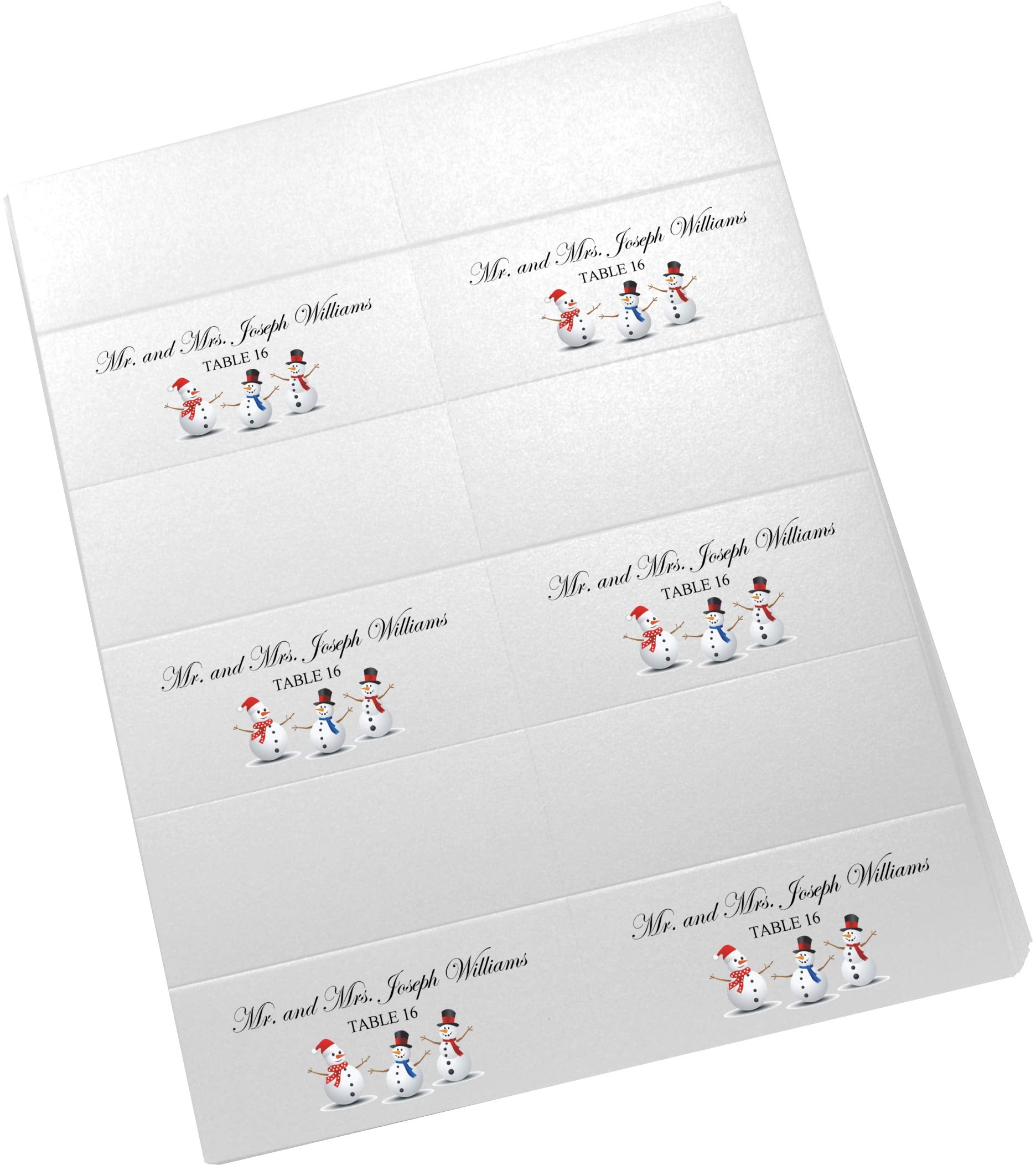 Documents and Designs Holiday Snowman Place Cards - Set of 60, Printable on White Paper, Perfect for Weddings and Special Events