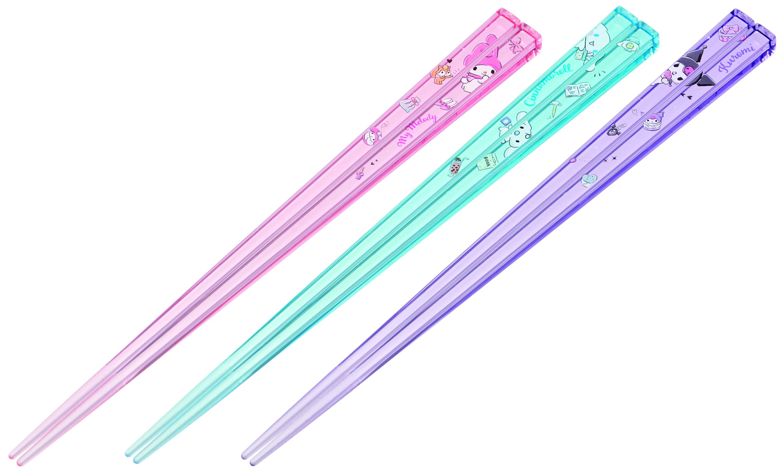 Skater Acrylic Chopstick Set, 3-Piece - Sanrio Characters Kuromi, My Melody & Cinnamoroll - Durable, Lightweight, and Adorable D