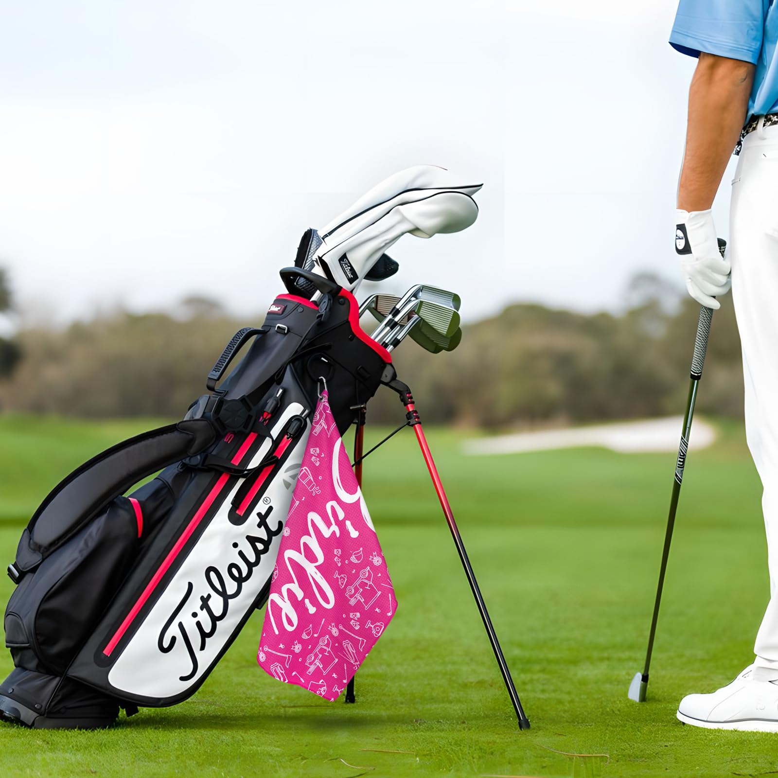 Womens Pink Golf Towel and Brush Set, Microfiber Waffle Golf Bag Towel with Clip, Cute Golf Cleaning Kit Funny Joke Logo Golf Ac