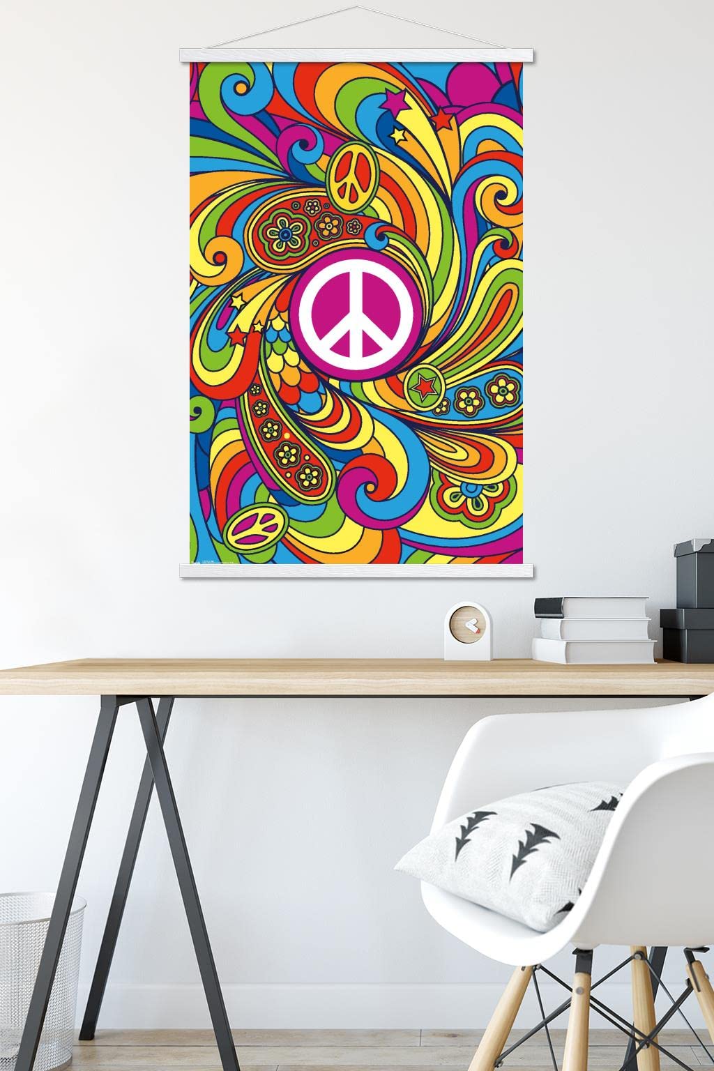 Trends International Peace Sign Wall Poster, 22.375'' X 34'', Premium Print And White Hanger Bundle