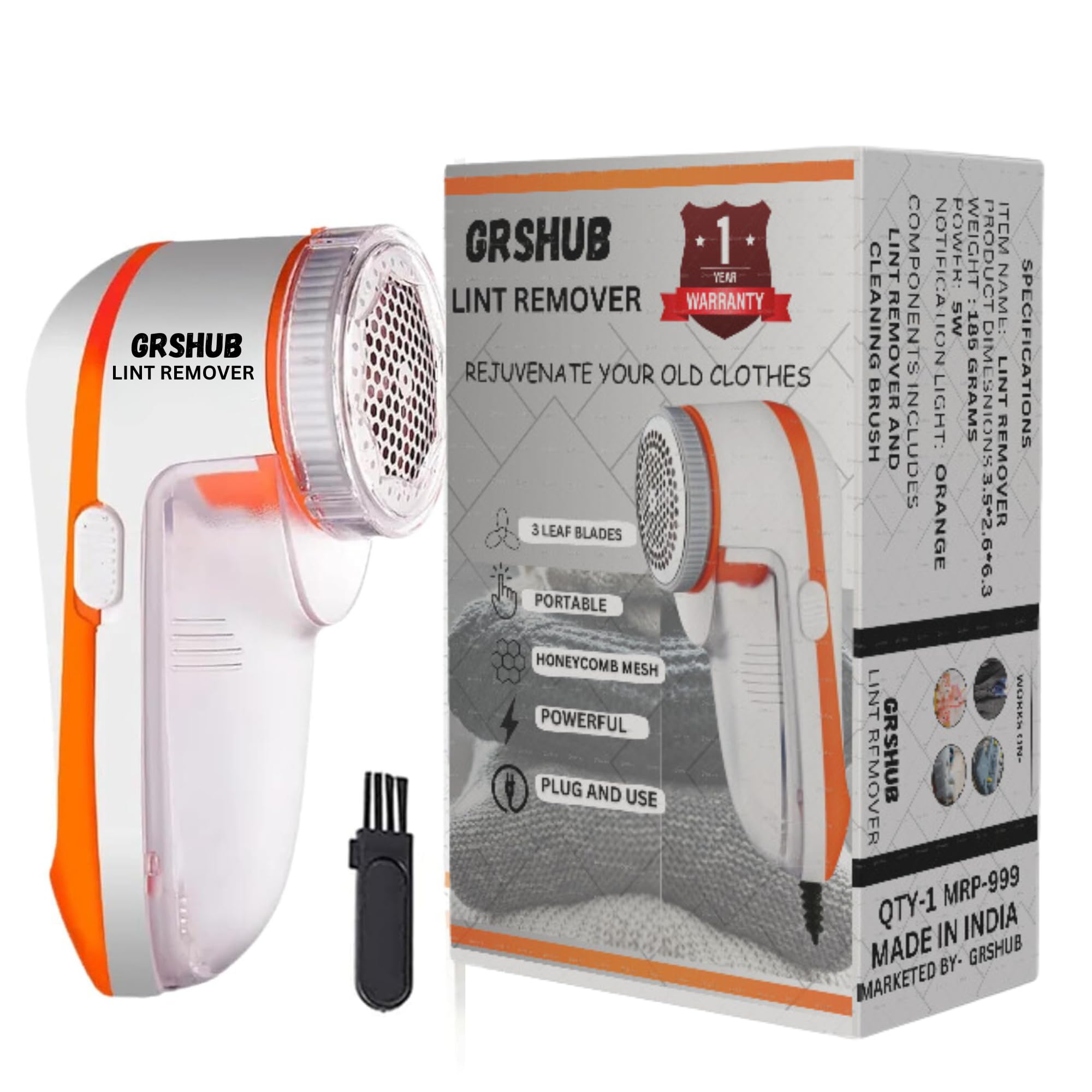 Grs Hub Nova Lint Remover For Clothes  Fabric Shaver And Dust Remover | 1 Year Warranty | Best Lint Shaver For Clothes