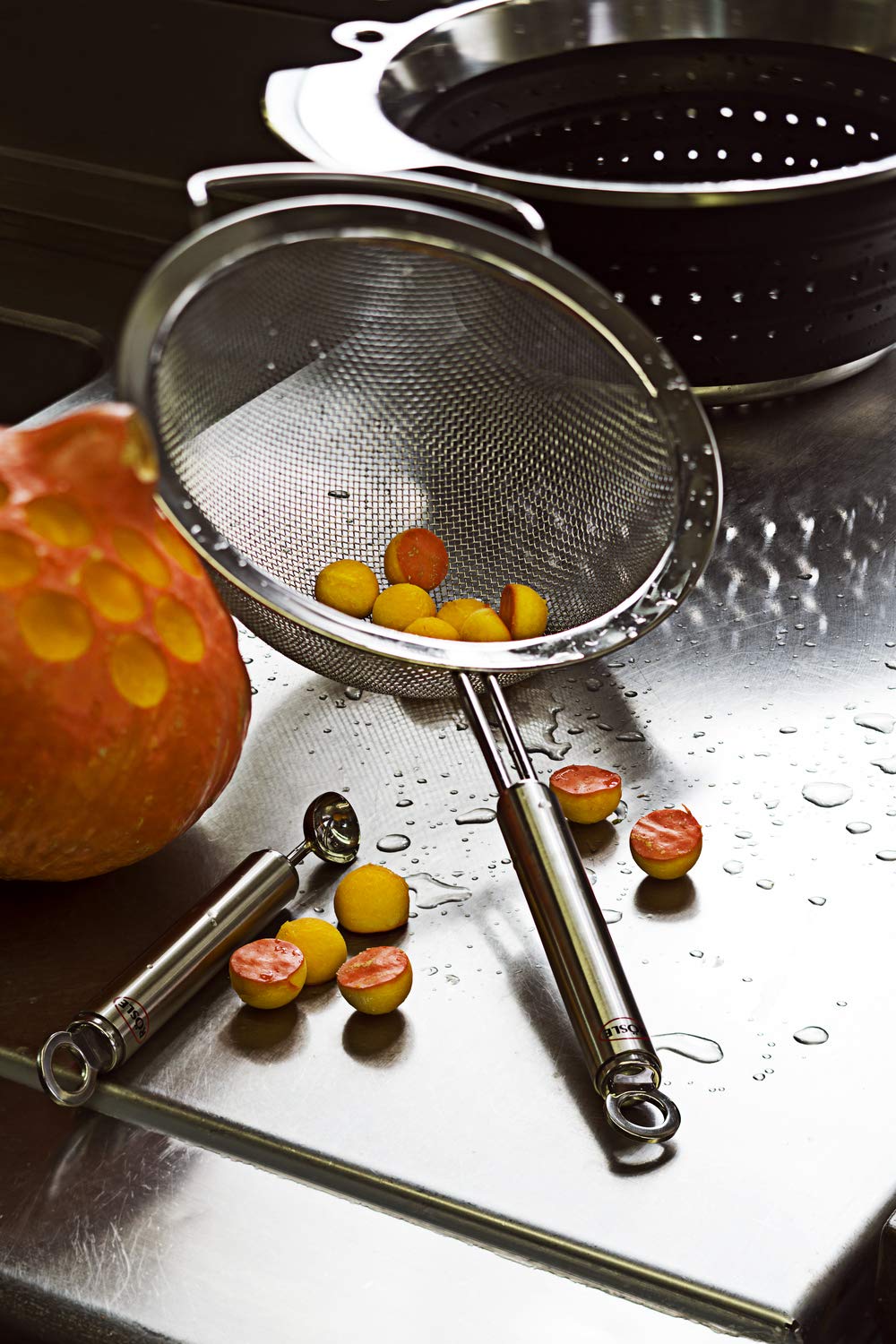 Rsle Stainless Steel Round Handle Kitchen Strainer, Coarse Mesh, 7.9-Inch