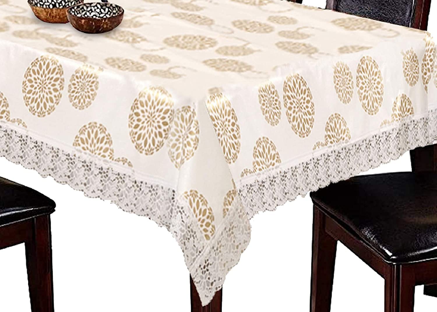 Kuber Industries Pvc 6 Seater Dining Table Cover (Cream) -Ctktc8642