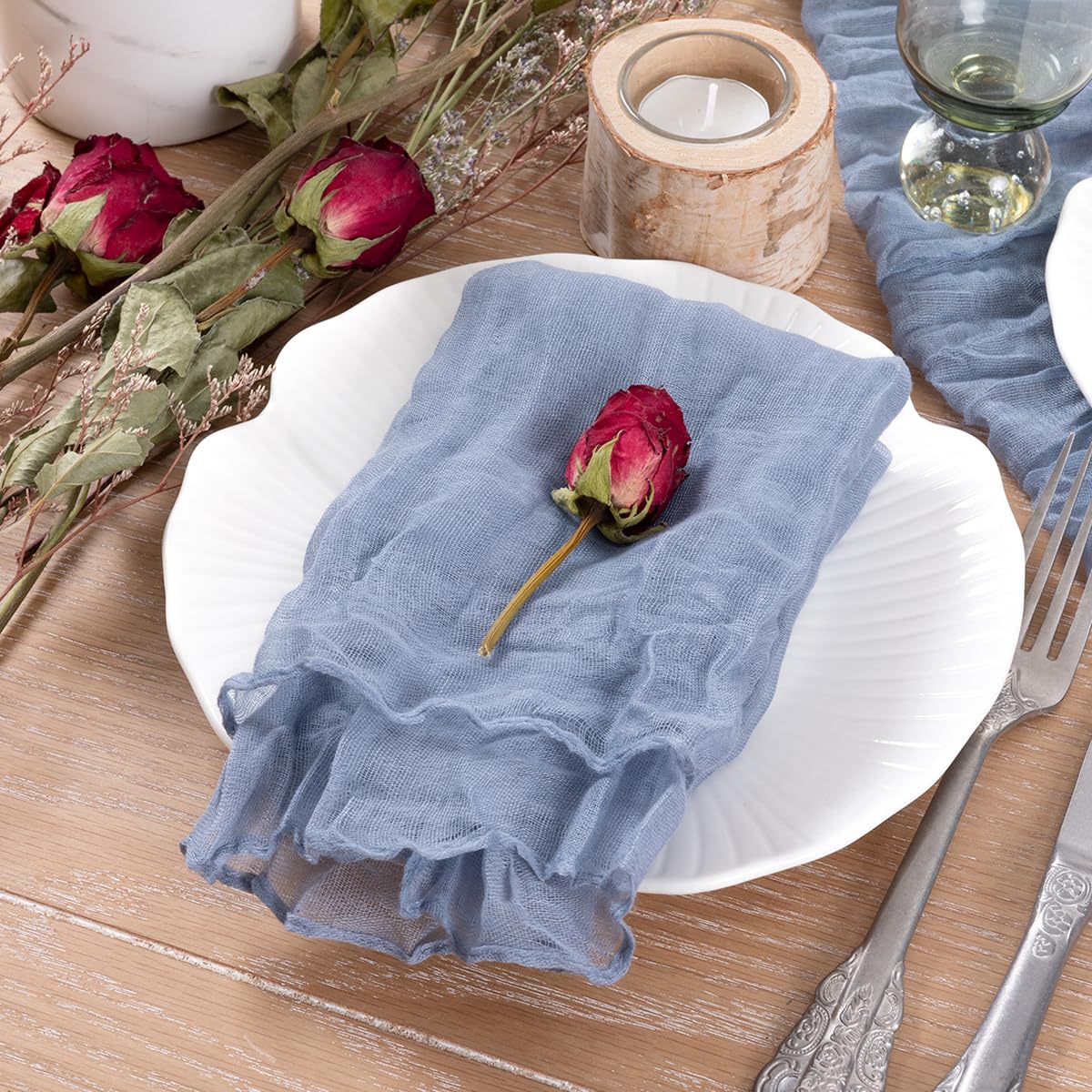 Socomi Dusty Blue Cheesecloth Napkins Easter Spring Napkins Set Of 10 Boho Washable Dinner Table Napkins For Wedding Party Baby