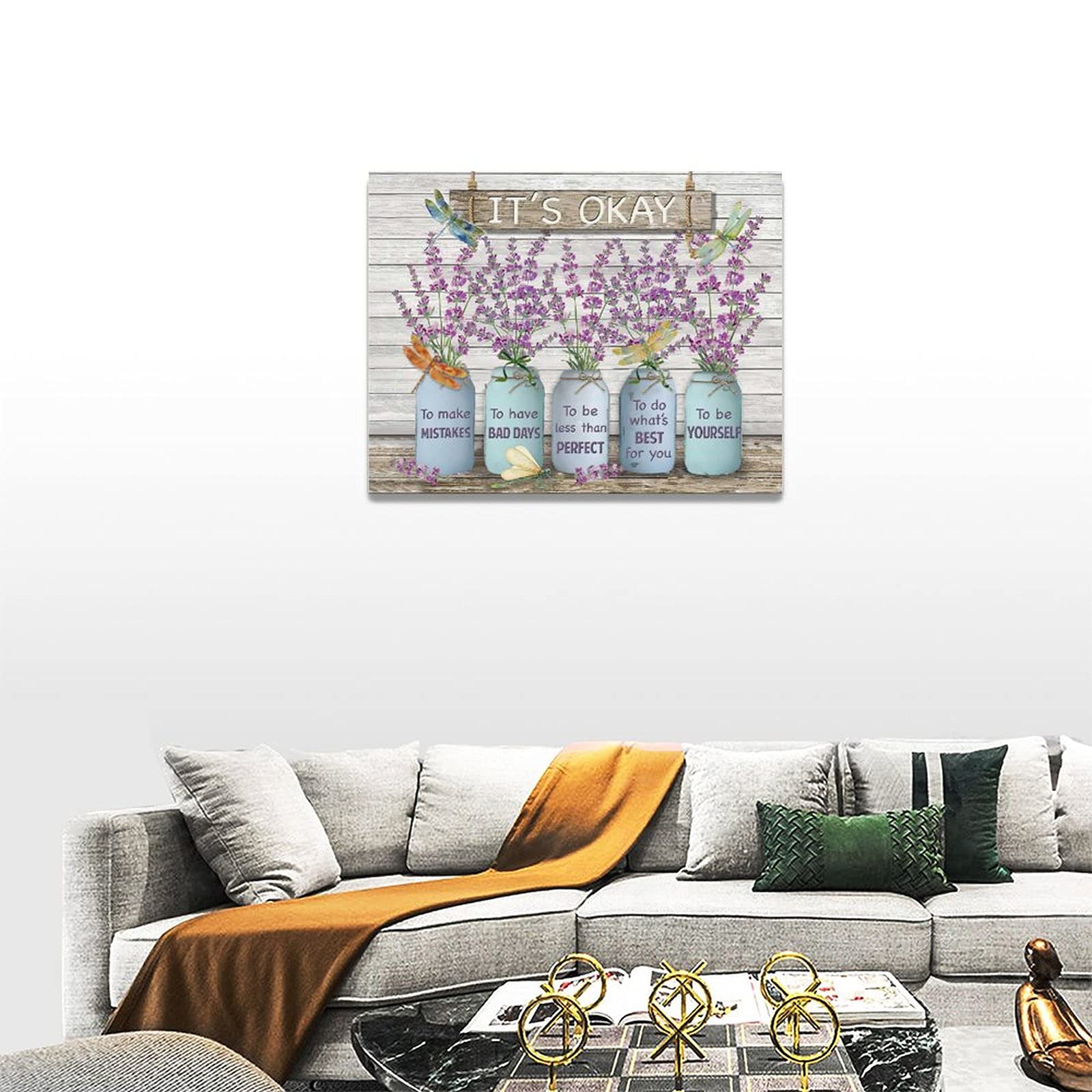Purple Lavender Bathroom Decor Wall Art Lavender Flowers Dragonfly Picture Wall Decor It'S Okay Inspirational Quotes Canvas Pain