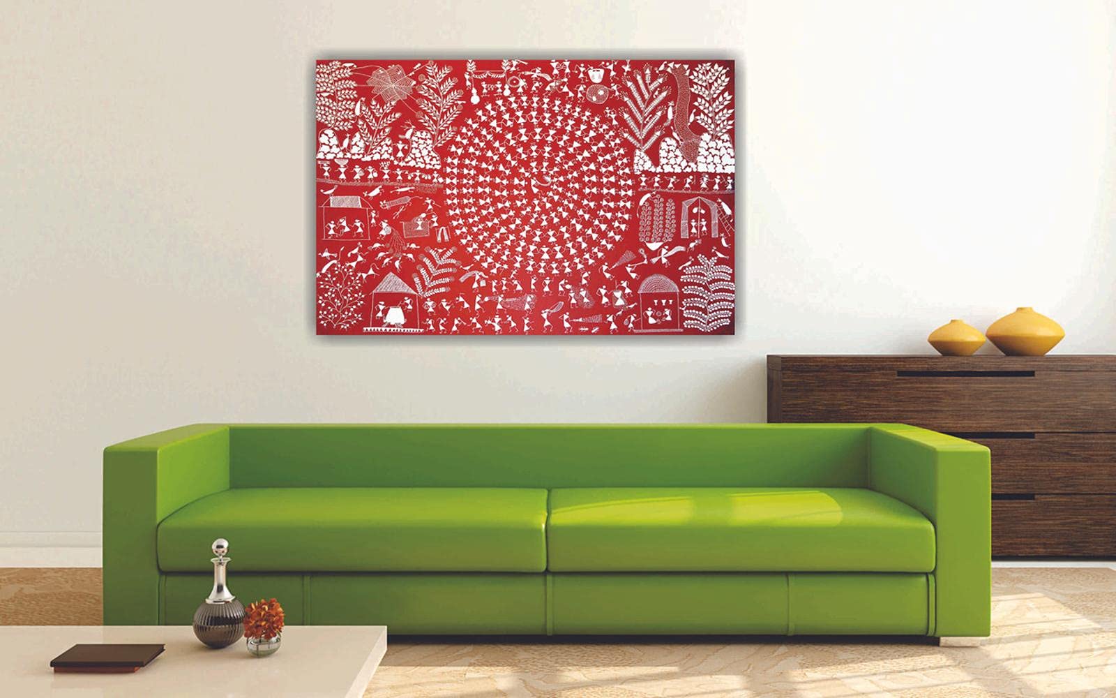 Pixelartz Canvas Painting - Warli Tribal Art | Classic Indian Traditional Art Unframed Painting For Home Dcor (23X15Inches, Medi