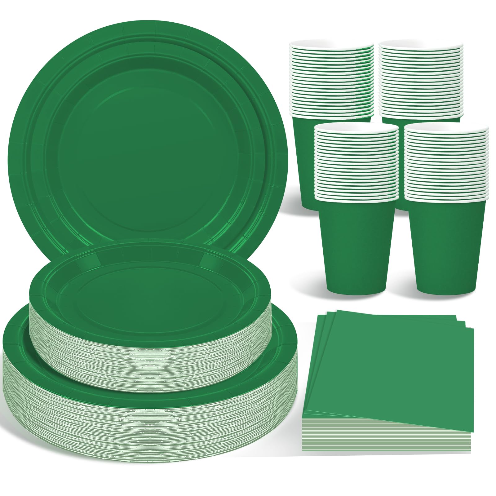 WYTAOHZL 200PCS Green Plates and Napkins Party Supplies with 7 Inch and 9 Inch Disposable Party Paper Plates Napkins Cups for Bi