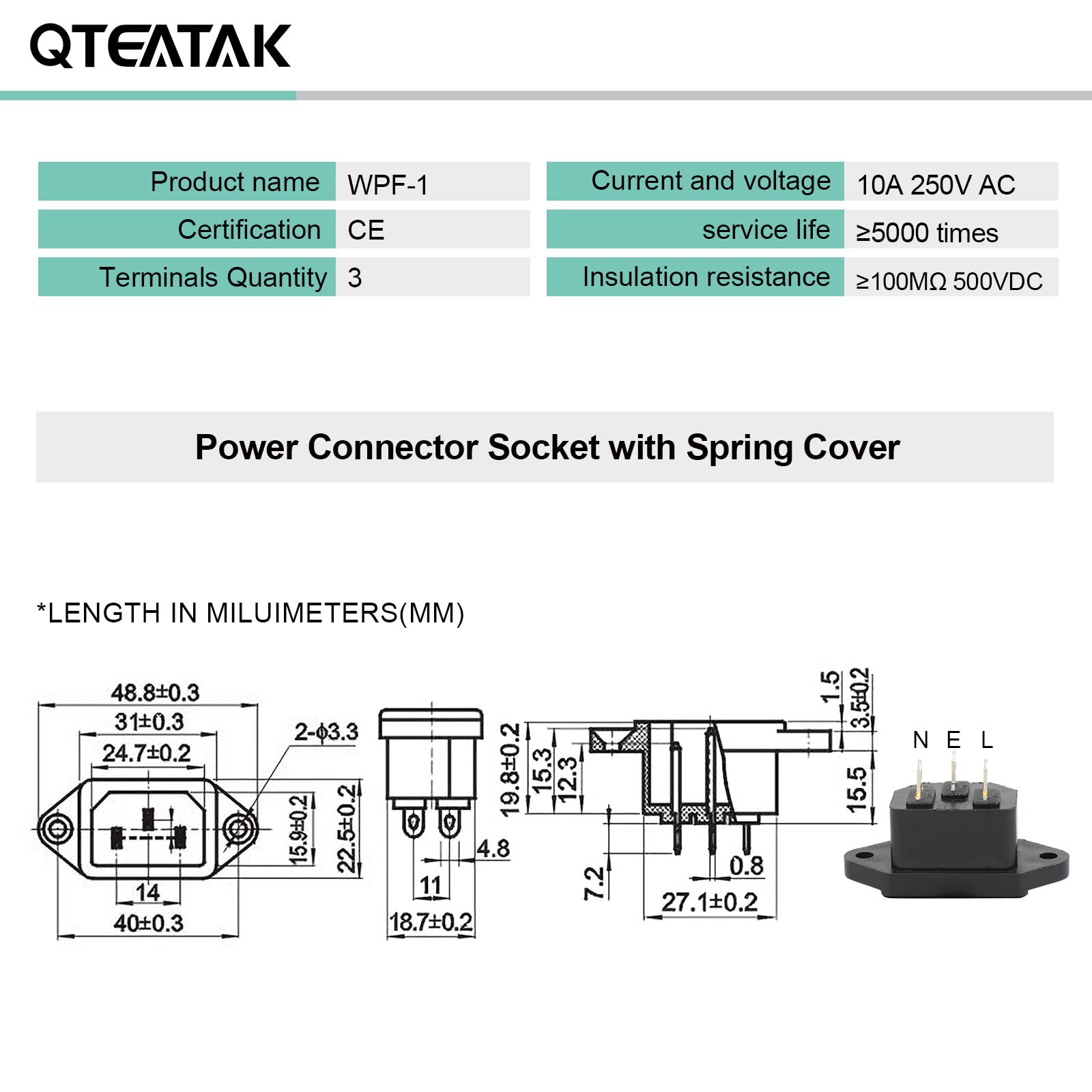 Qteatak 3 Pack Screw Mount 3 Pins Inlet Power Plug Socket Iec320 C14 Ac 250V 10A By Qteatak