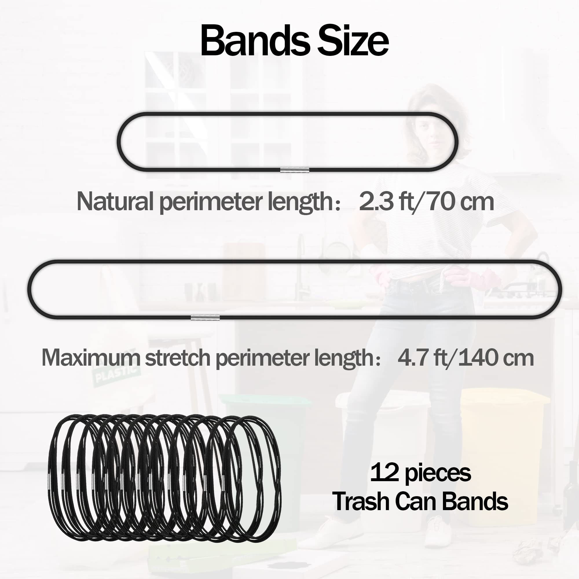 12Pcs Trash Can Bands For 13-30 Gallon Garbage Can 4.7Ft Rubber Trash Bag Holder Durable Elastic Trash Can Bungee For Home Kitch