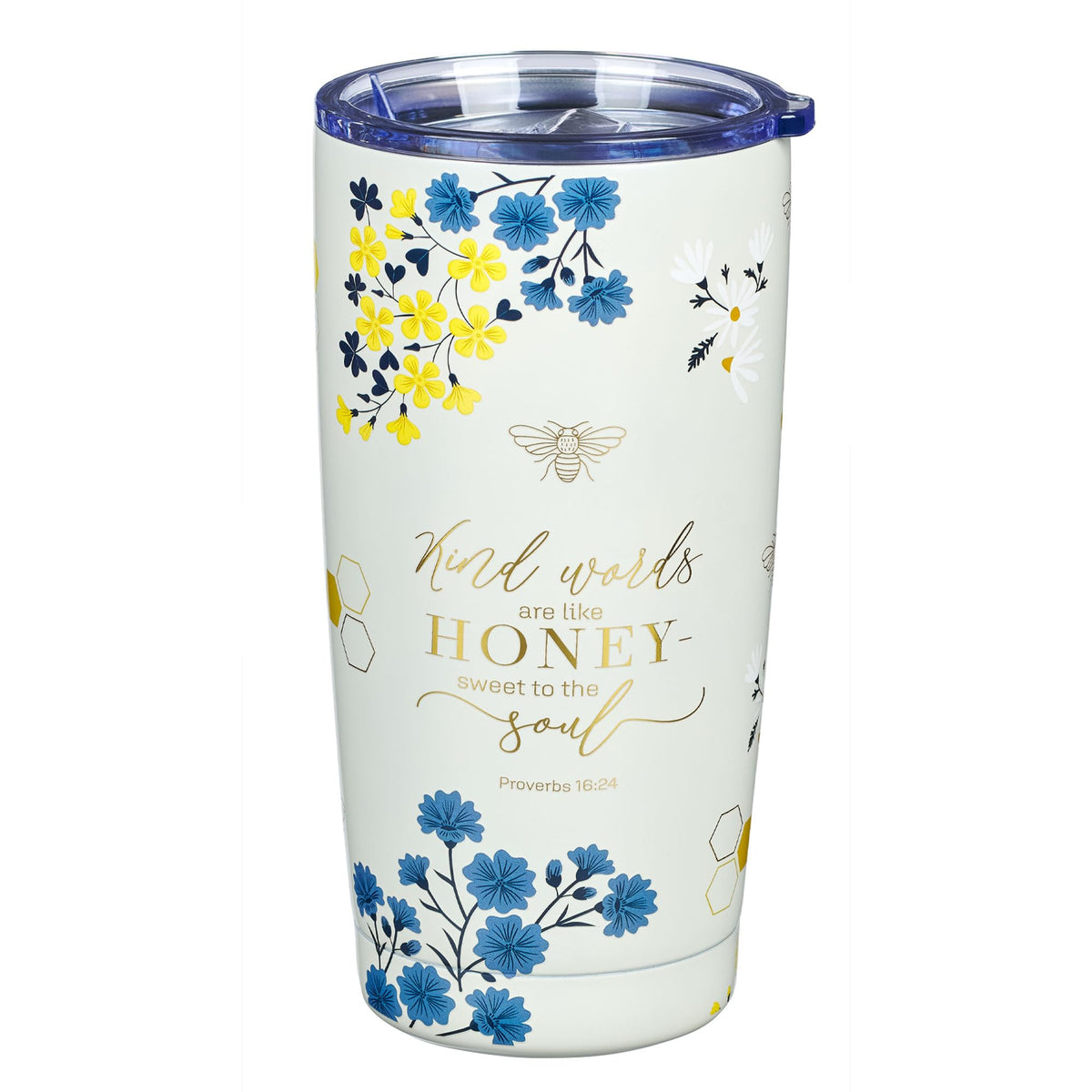 Christian Art Gifts Stainless Steel Scripture Tumbler Travel Mug For Women: Kind Words Bible Verse, Cute Bumble Bee, Double-Wall