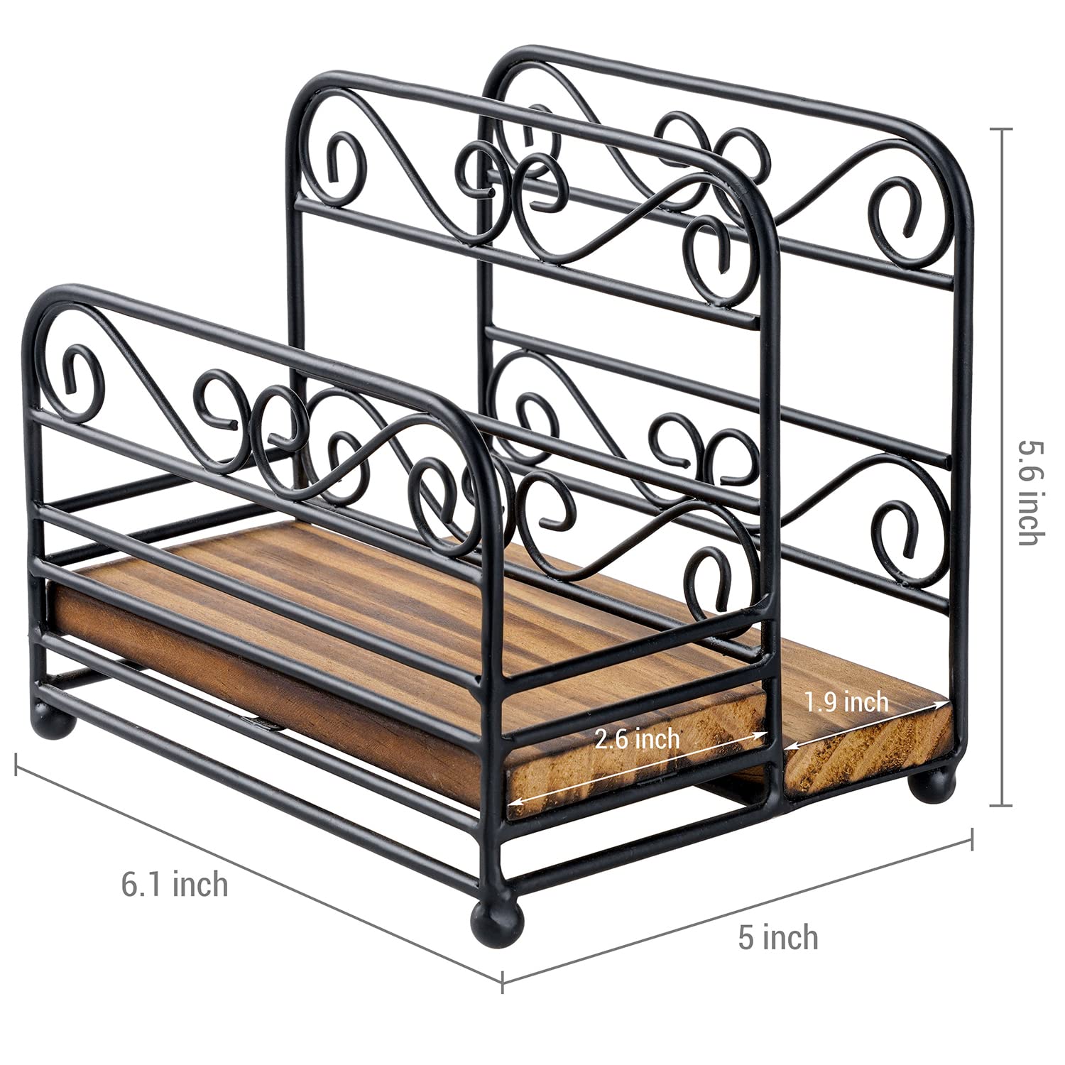 Mygift 2-In-1 Disposable Napkin And Salt & Pepper Caddy, Black Metal Vintage Scrollwork Dinner Table Paper Towel Condiment Holde