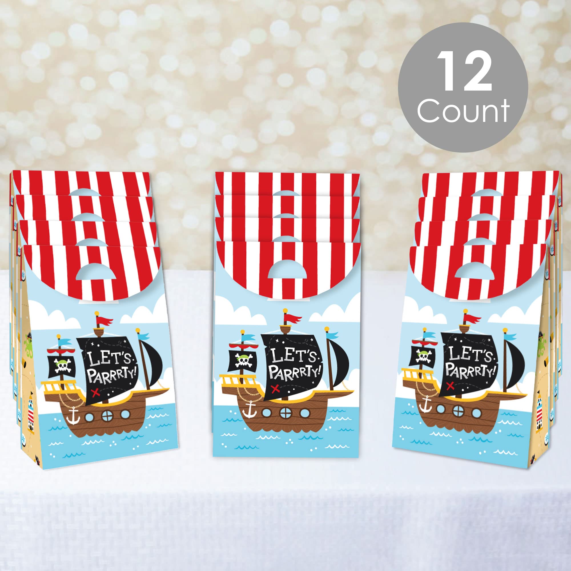 Big Dot Of Happiness Pirate Ship Adventures - Skull Birthday Gift Favor Bags - Party Goodie Boxes - Set Of 12