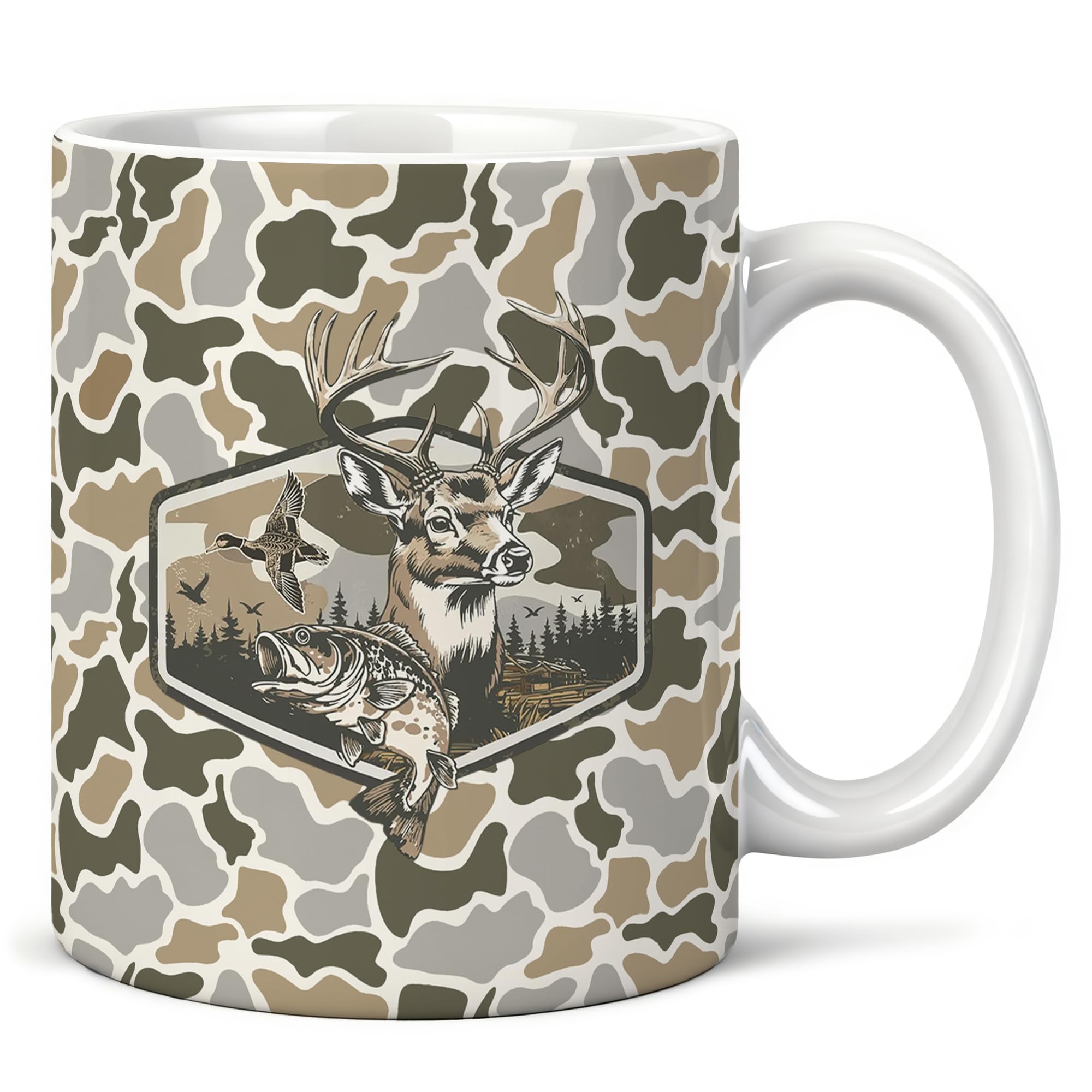 DEQSX Deer Duck Hunting Camo Ceramic Mug 11 oz, Hunter Gifts for Men