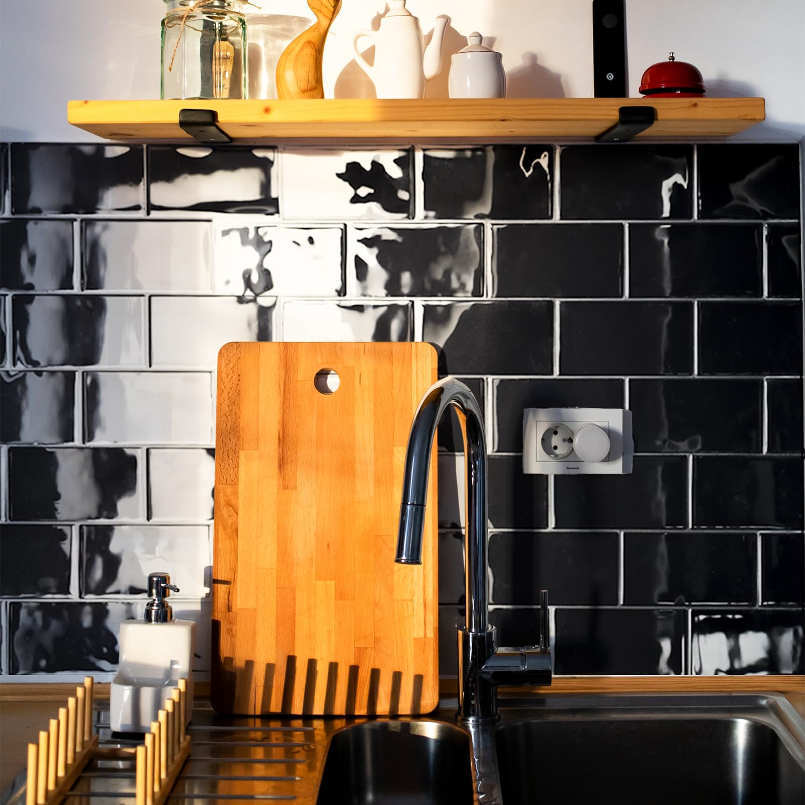 Art3D Peel And Stick Backsplash, 10-Pack Thickened Stick On Subway Tiles, Faux Ceramic Tiles For Kitchen, Bathroom, Black