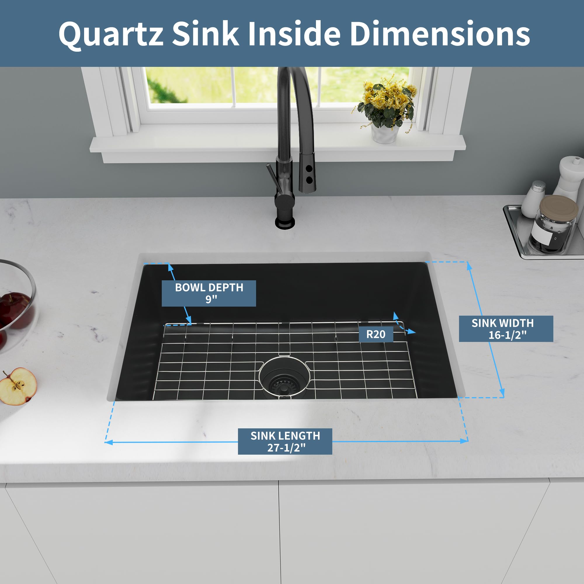 Monsinta Undermount Kitchen Sink, 30 Inch Matte Black Kitchen Sink, Granite Composite Single Bowl Kitchen Sink,Kitchen Sink Unde