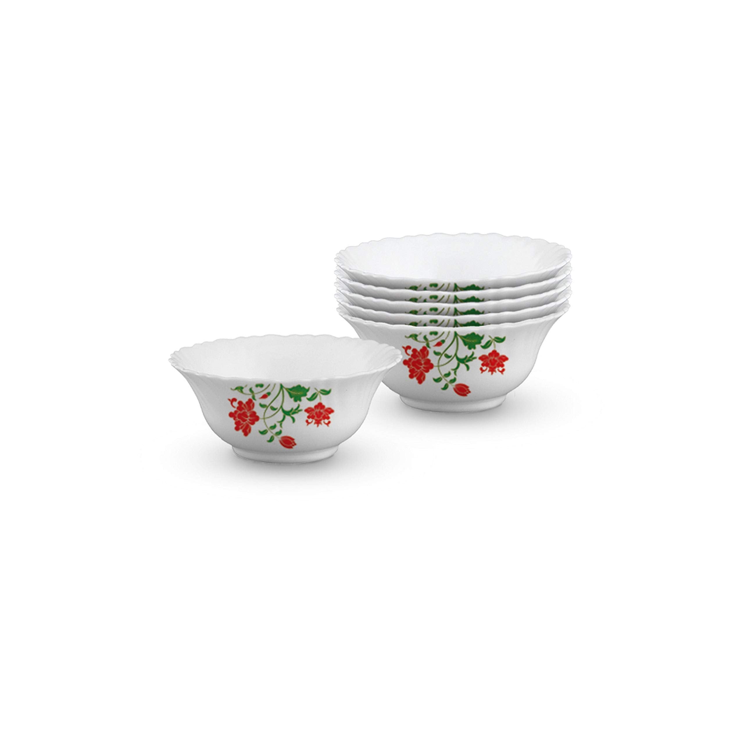 Larah By Borosil Opalware 4.5 Inch Veg Bowl - Set Of 6 - Hazel, White, 210 Ml