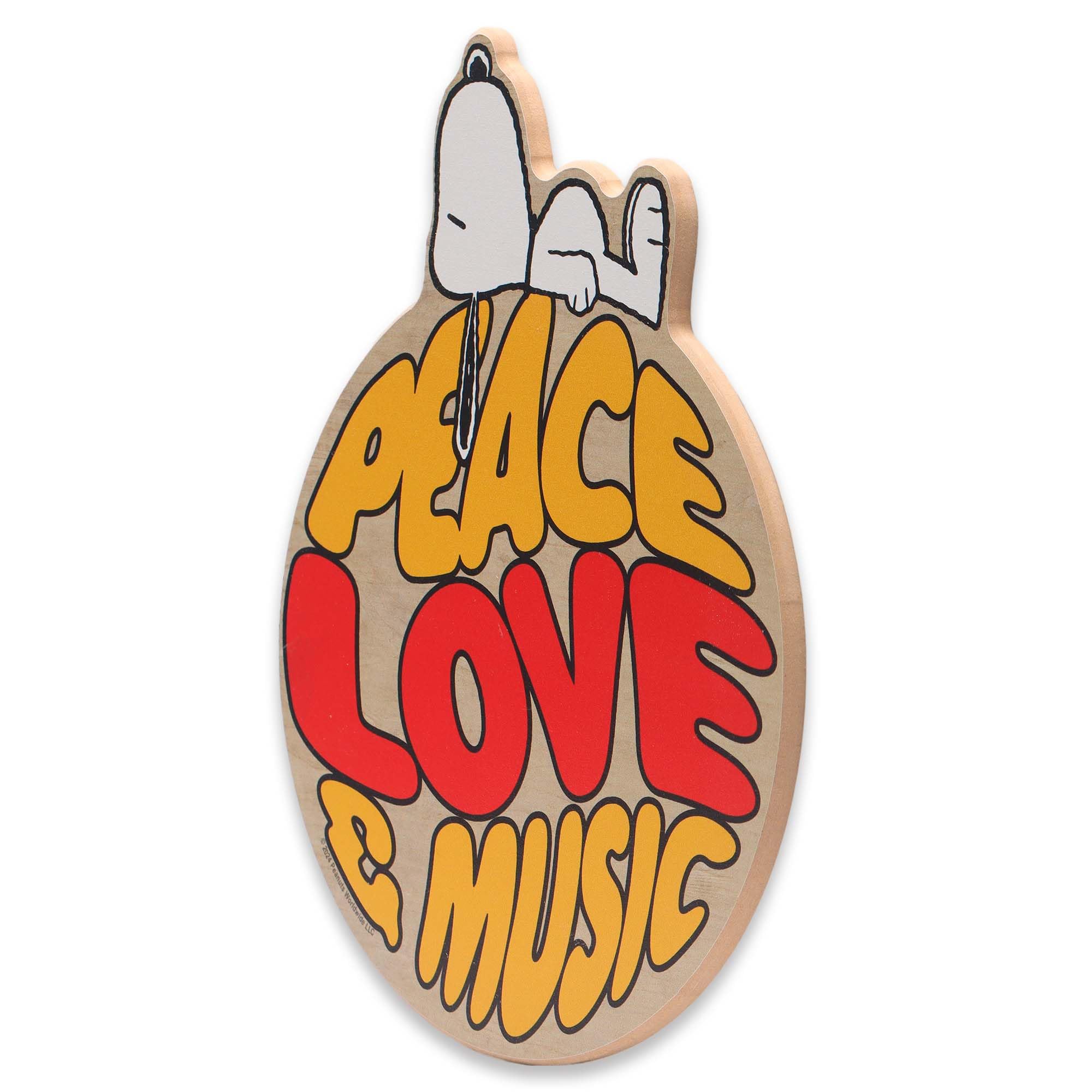 Open Road Brands Peanuts Snoopy Peace Love and Music Round Wood Wall Decor - Fun Snoopy Sign for Home or School