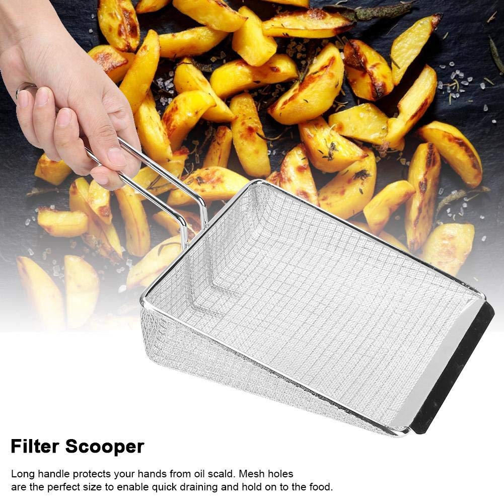 Metal French Fry Scoop, Fine Mesh Skimmer Spoon Stainless Steel Fry Scooper Food Flat Scoop With Handle Kitchen Strainer Spoon F