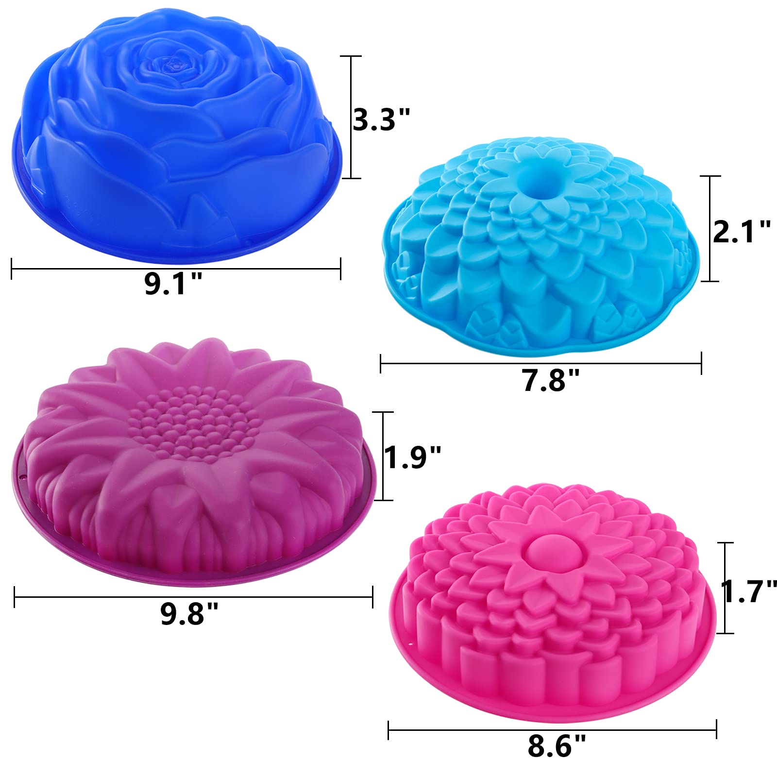 Deayou 4 Pack Flower Silicone Cake Molds, Pie Flan Tart Baking Pan, Silicone Baking Tray For Brownie, Diy, Anniversary, Birthday